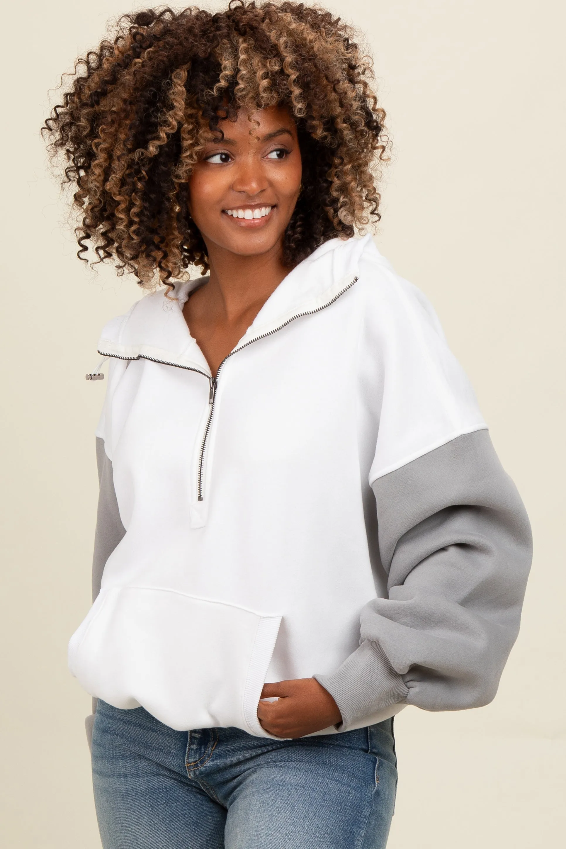 White Colorblock Half Zip Hoodie sold by Pinkblush product image thumbnail 2