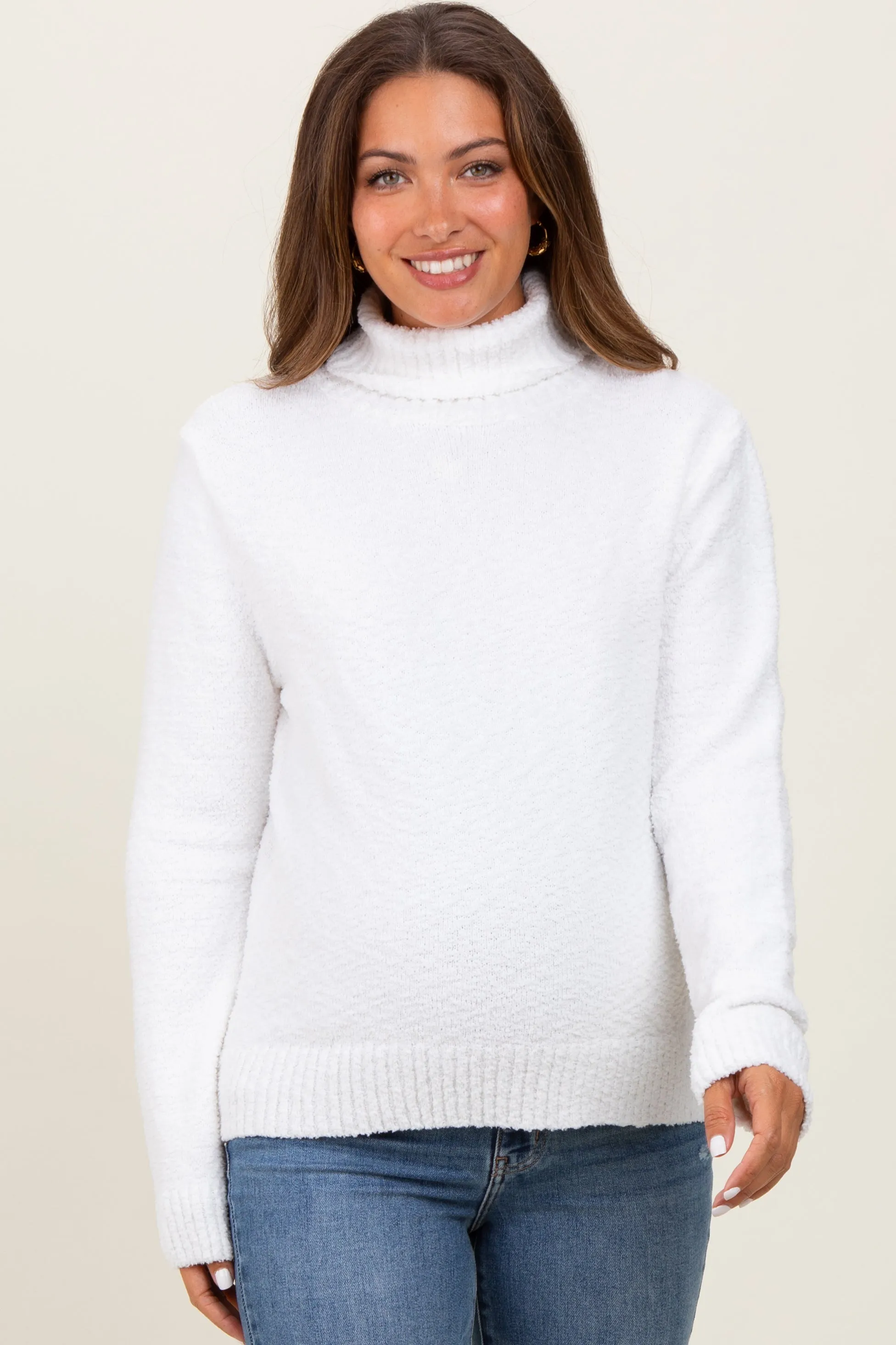 Ivory Turtleneck Chenille Knit Maternity Sweater sold by Pinkblush