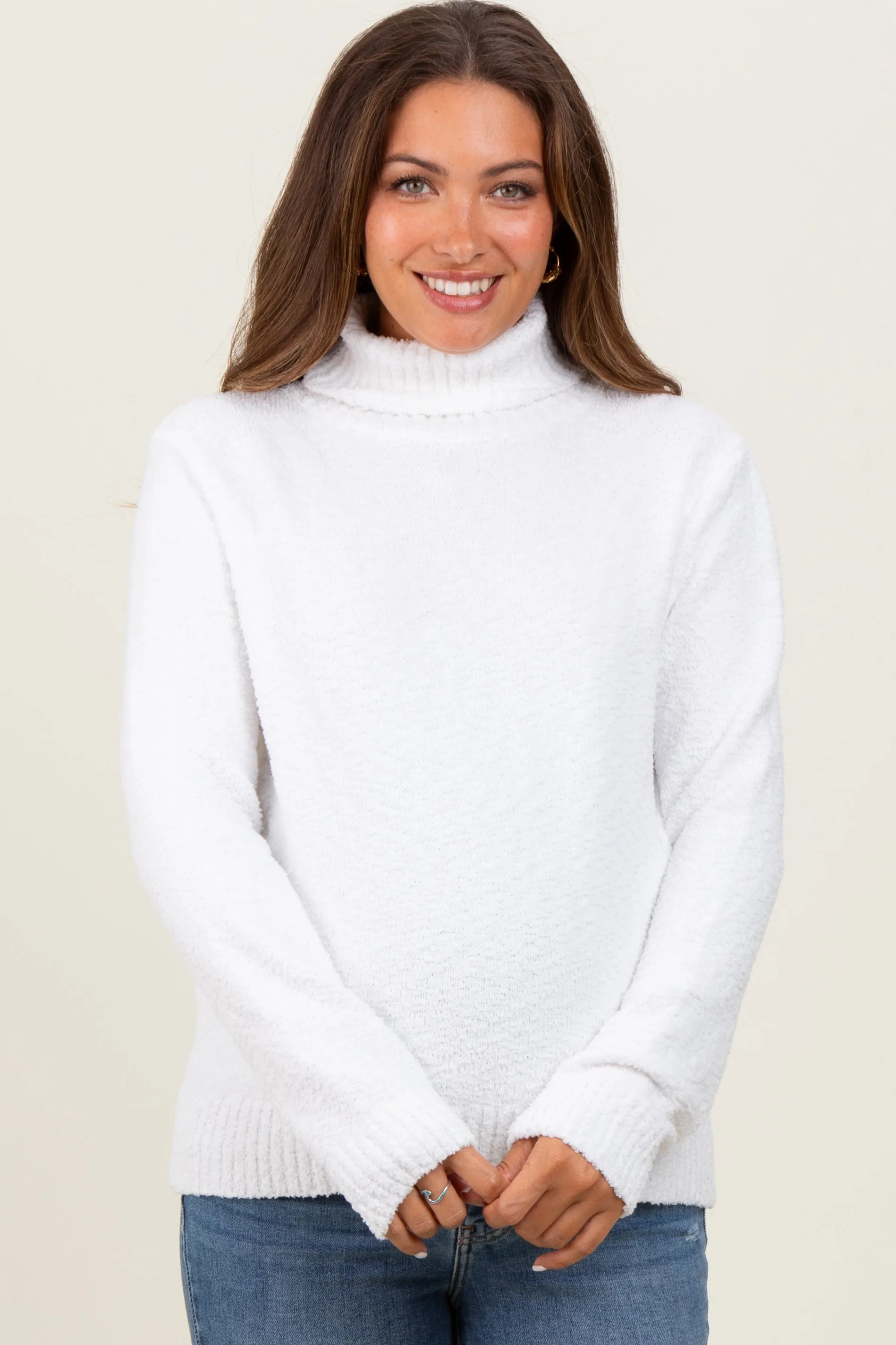 Ivory Turtleneck Chenille Knit Maternity Sweater sold by Pinkblush product image thumbnail 2