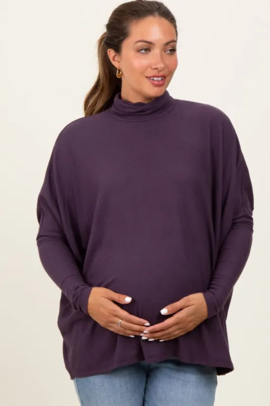 Purple Brushed Knit Turtleneck Dolman Sleeve Maternity Top sold by Pinkblush