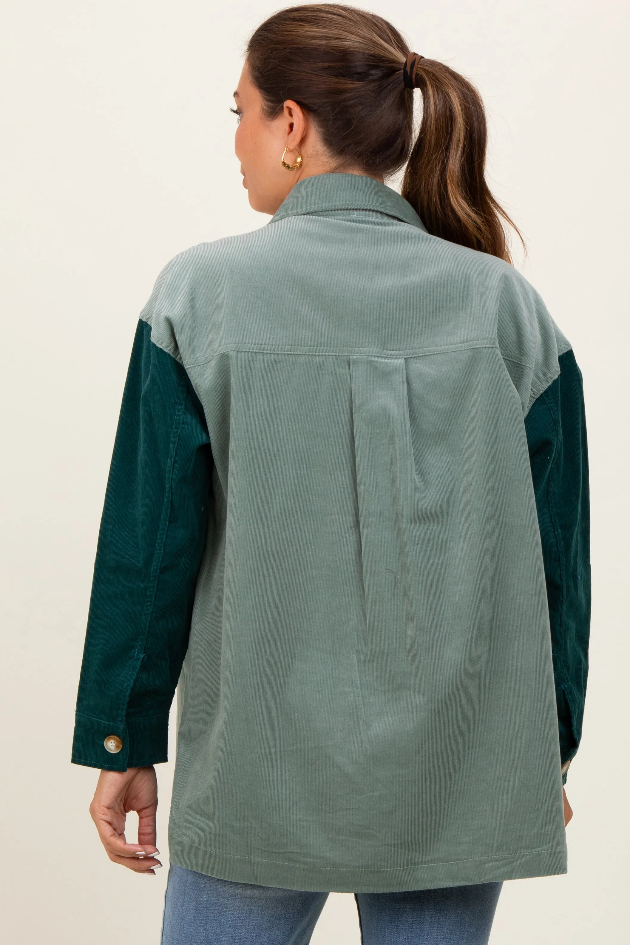 Light Olive Corduroy Colorblock Oversized Maternity Shirt Jacket sold by Pinkblush product image thumbnail 5