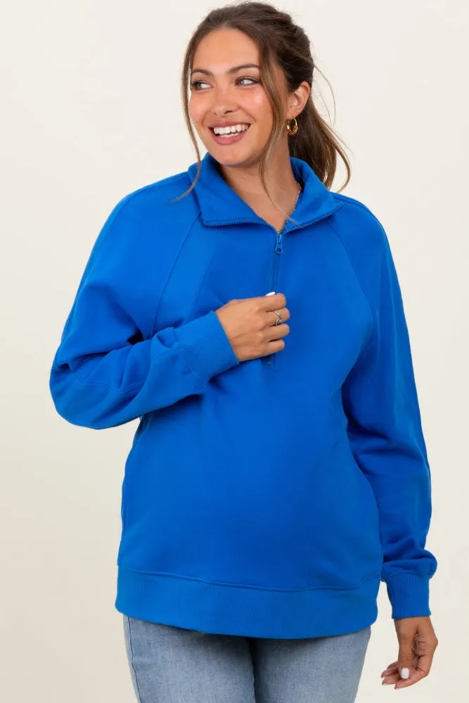 Blue Half Zip Contrast Rib Sweatshirt Maternity Top sold by Pinkblush product image thumbnail 2