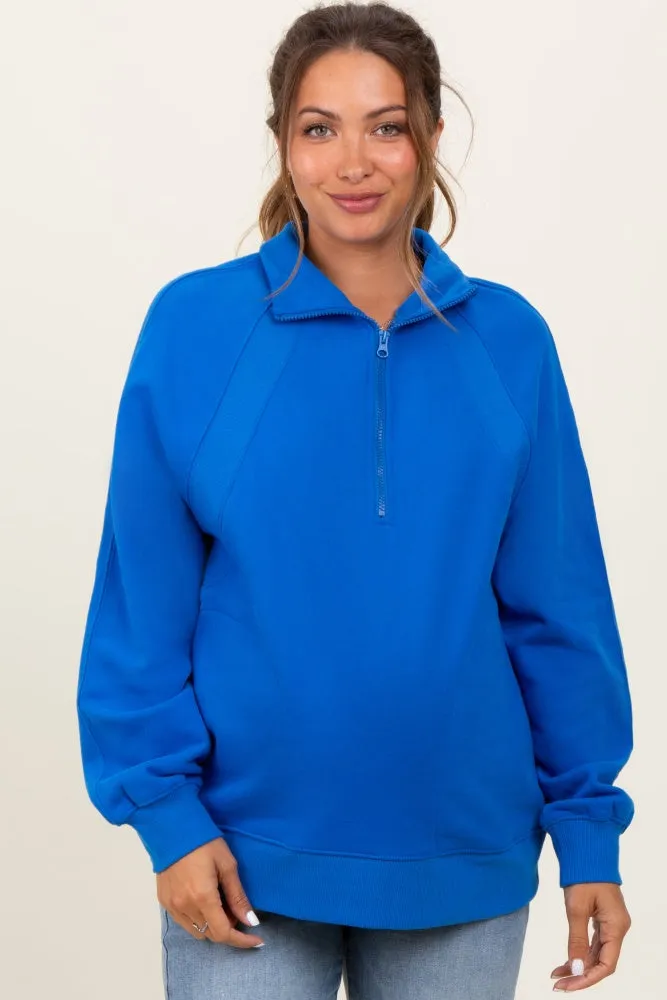 Blue Half Zip Contrast Rib Sweatshirt Maternity Top sold by Pinkblush