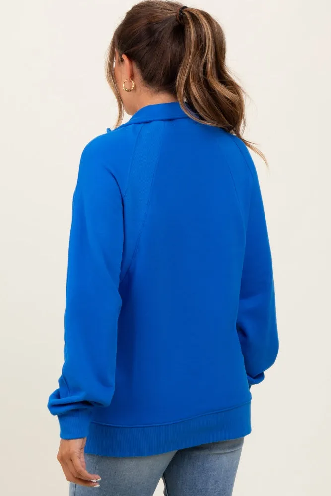 Blue Half Zip Contrast Rib Sweatshirt Maternity Top sold by Pinkblush product image thumbnail 4