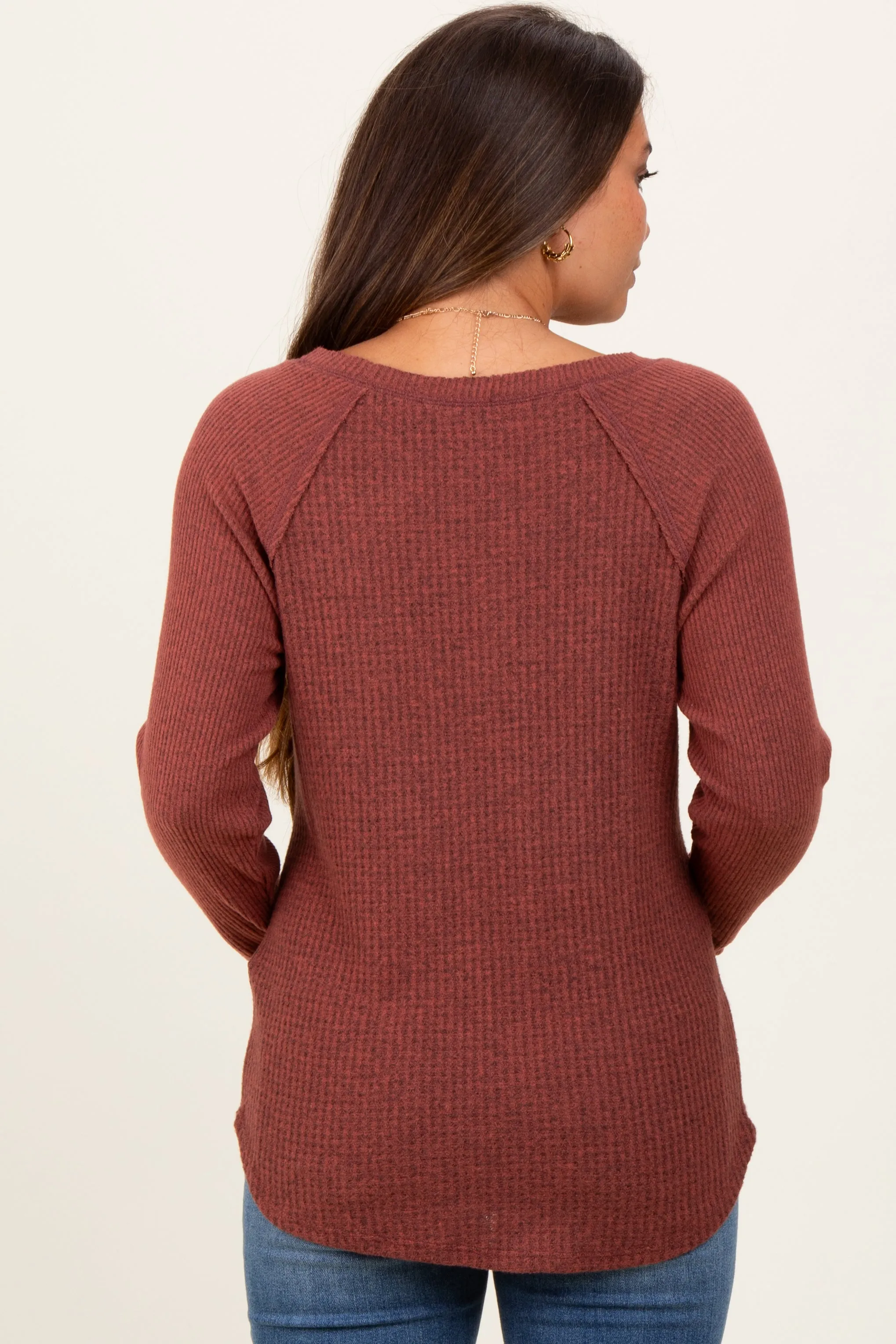Brown Waffle Knit Raglan Long Sleeve Maternity Top sold by Pinkblush product image thumbnail 4