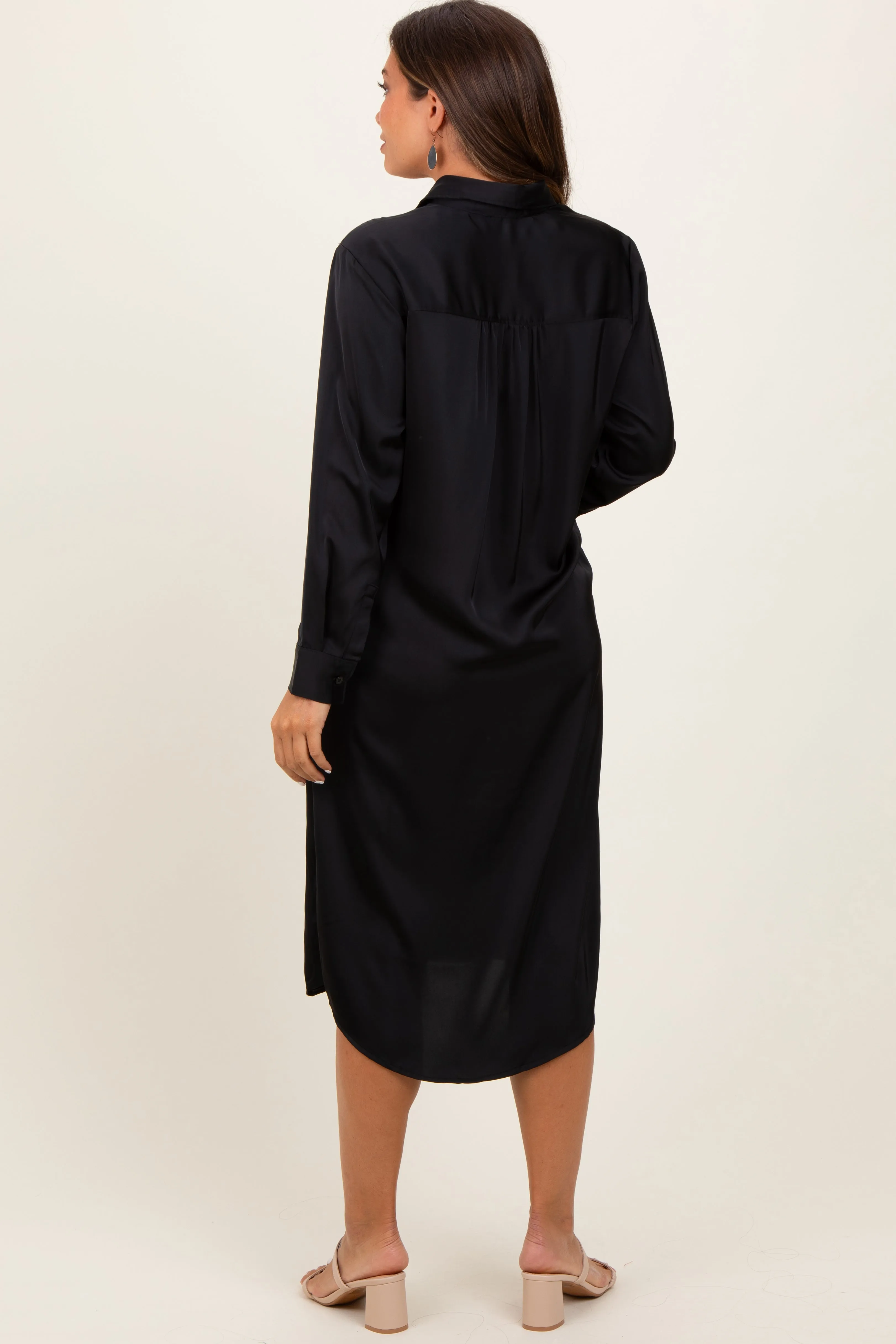 Black Long Sleeve Maternity Midi Shirt Dress sold by Pinkblush product image thumbnail 4