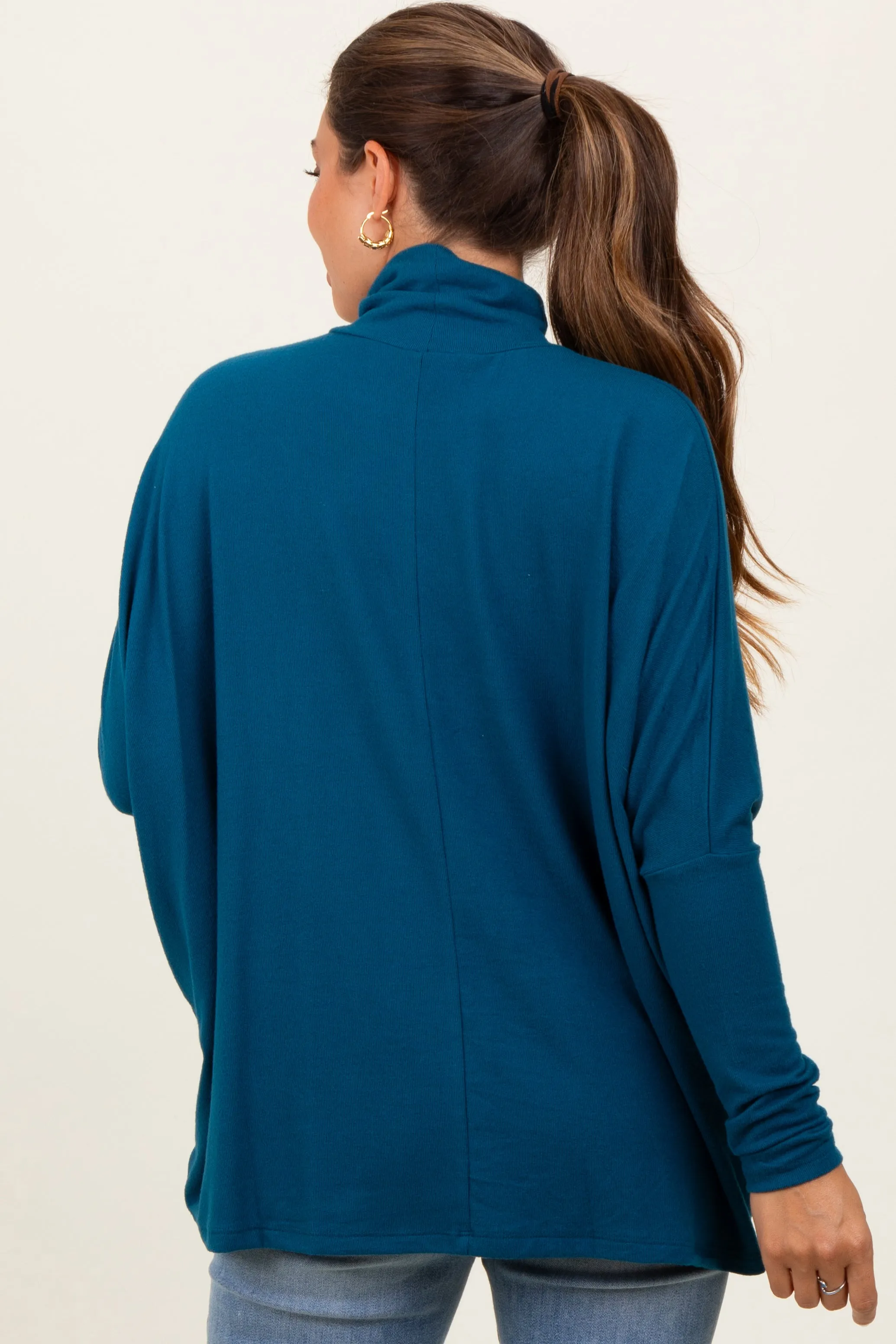 Dark Teal Brushed Knit Turtleneck Dolman Sleeve Maternity Top sold by Pinkblush product image thumbnail 3