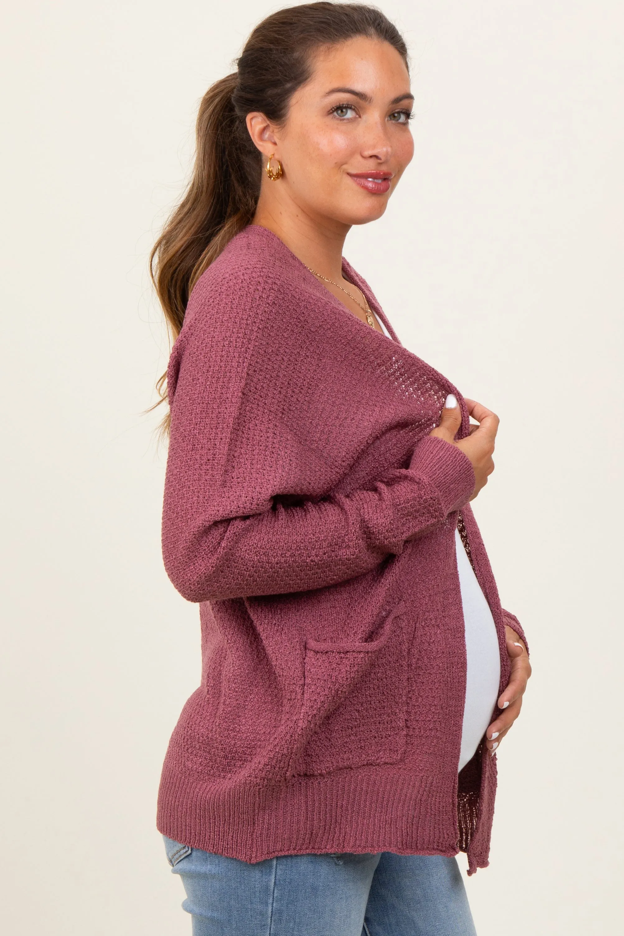 Magenta Pocketed Open Maternity Cardigan sold by Pinkblush product image thumbnail 3