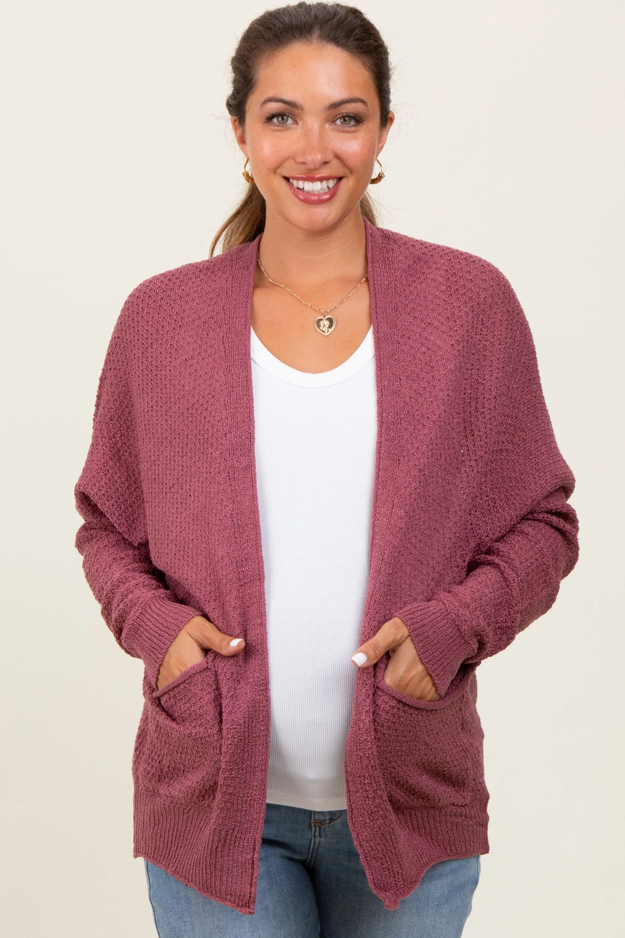Magenta Pocketed Open Maternity Cardigan sold by Pinkblush product image thumbnail 2
