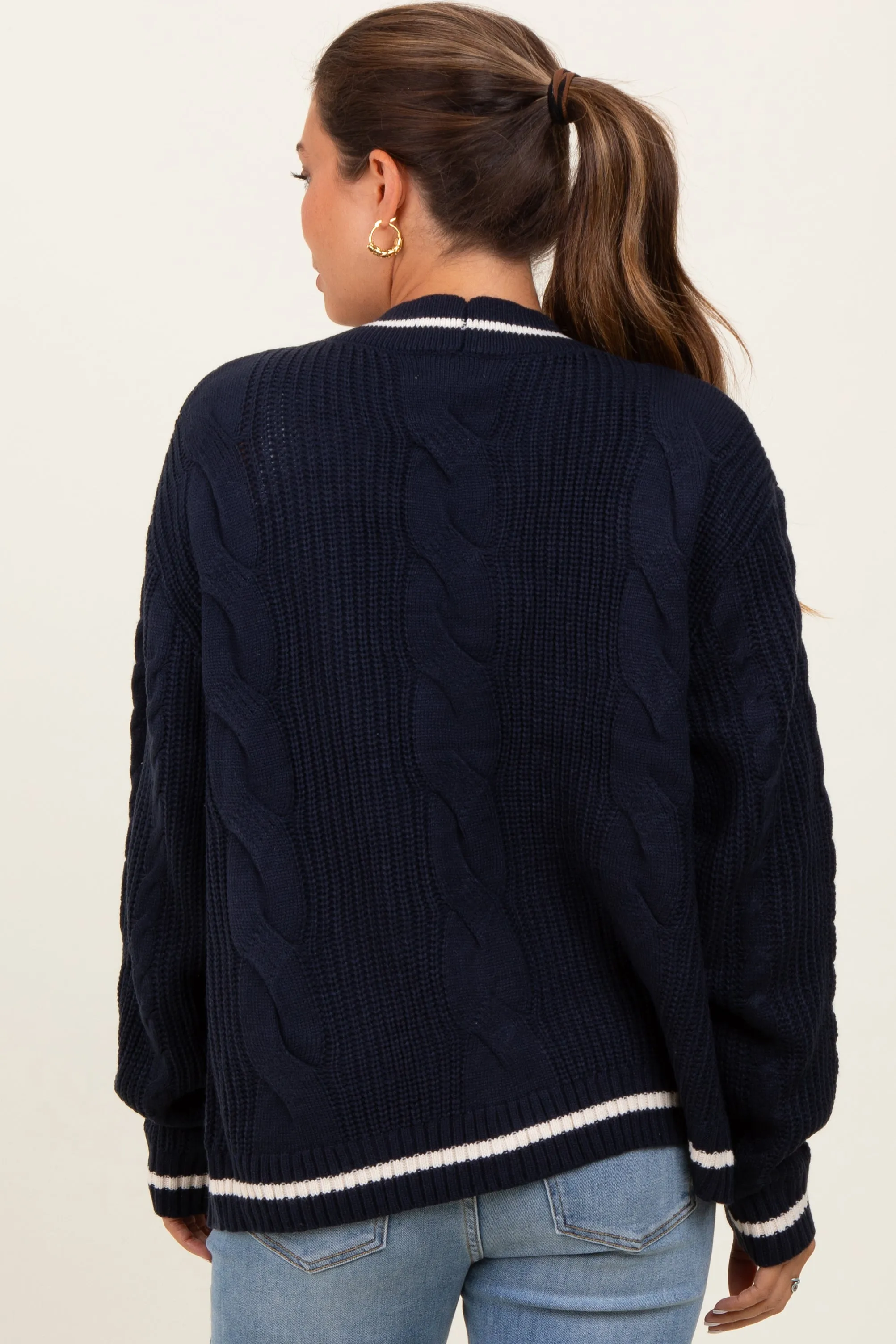 Navy Blue Cable Knit Maternity Sweater Cardigan sold by Pinkblush product image thumbnail 4