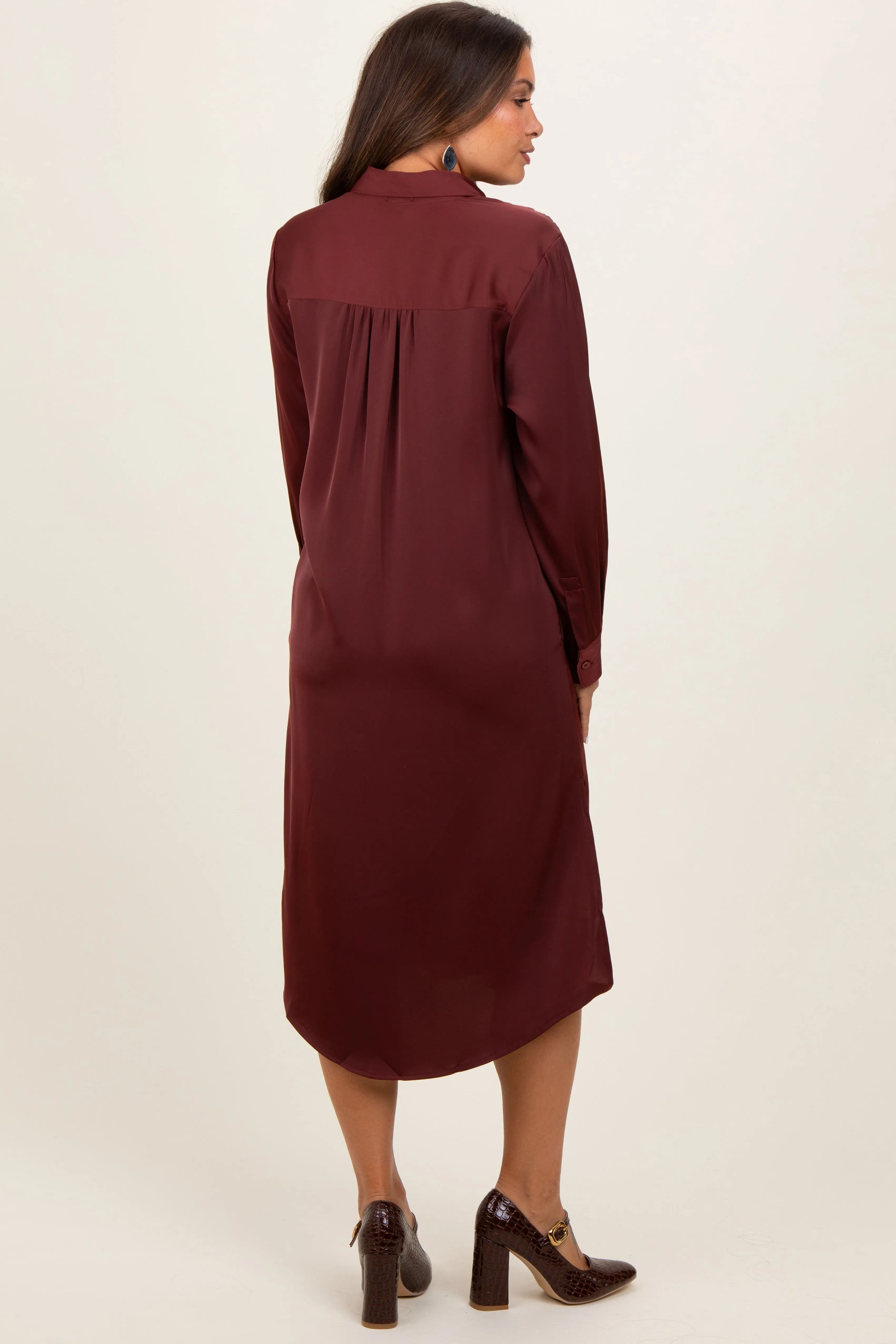 Rust Long Sleeve Maternity Midi Shirt Dress sold by Pinkblush product image thumbnail 3