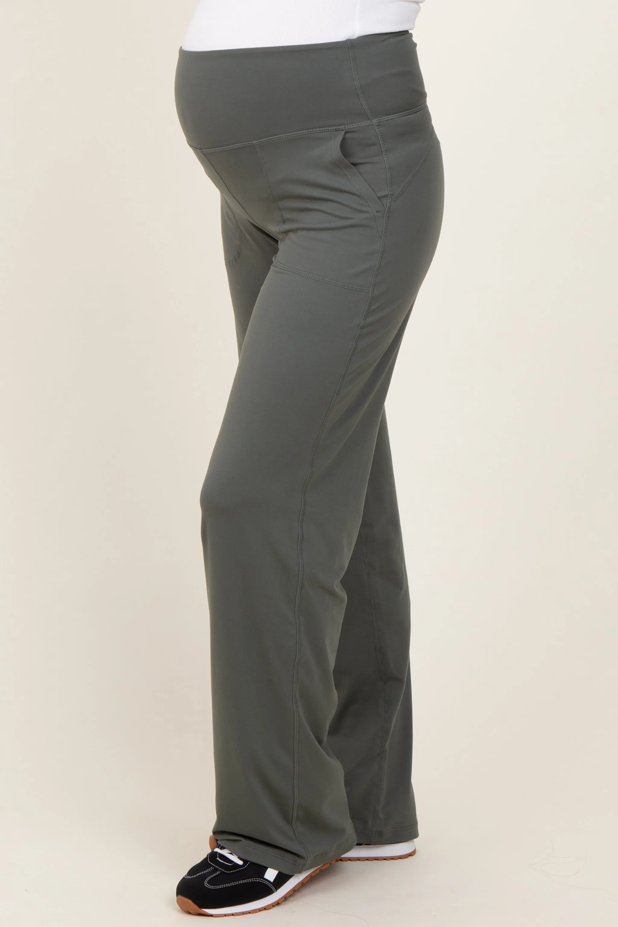 Olive Straight Leg Yoga Maternity Pants sold by Pinkblush product image thumbnail 4
