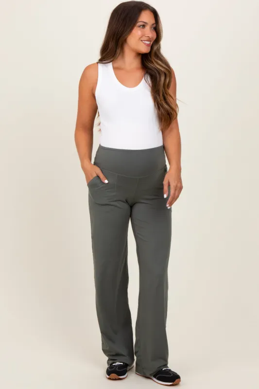 Olive Straight Leg Yoga Maternity Pants sold by Pinkblush