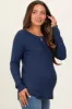 Navy Waffle Knit Raglan Long Sleeve Maternity Top sold by Pinkblush