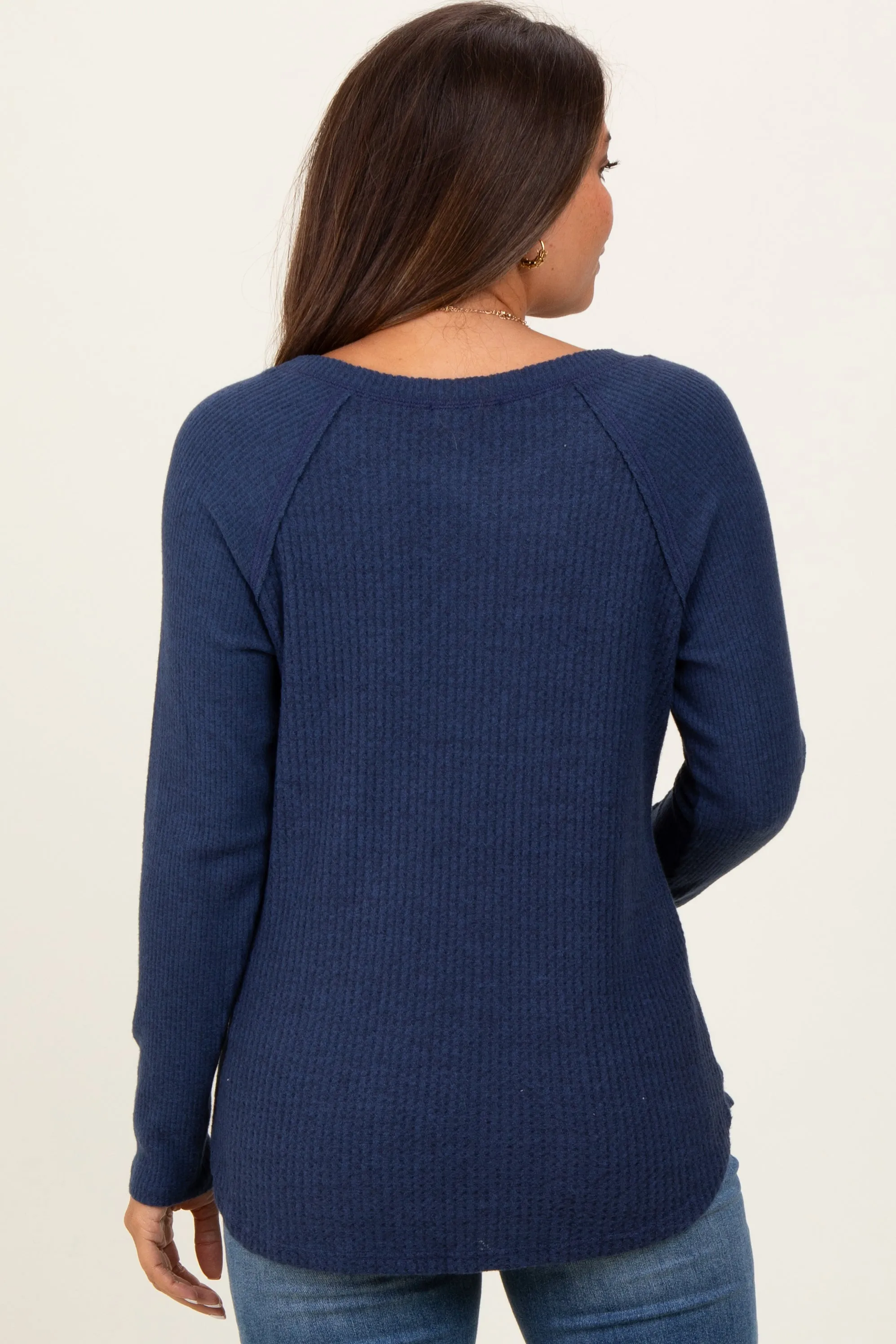 Navy Waffle Knit Raglan Long Sleeve Maternity Top sold by Pinkblush product image thumbnail 3