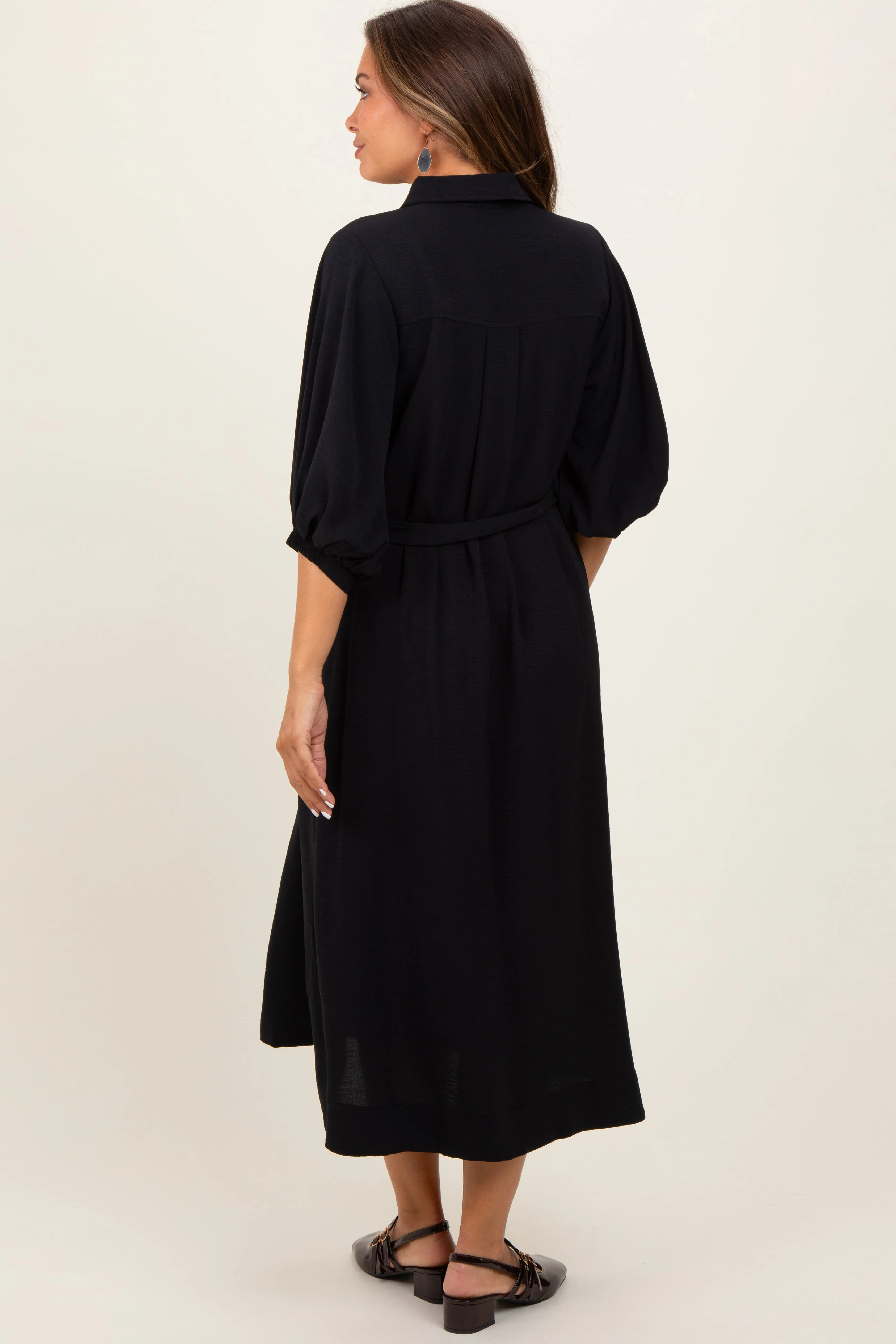 Black Sash Tie Maternity Midi Shirt Dress sold by Pinkblush product image thumbnail 3