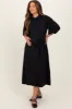 Black Sash Tie Maternity Midi Shirt Dress sold by Pinkblush