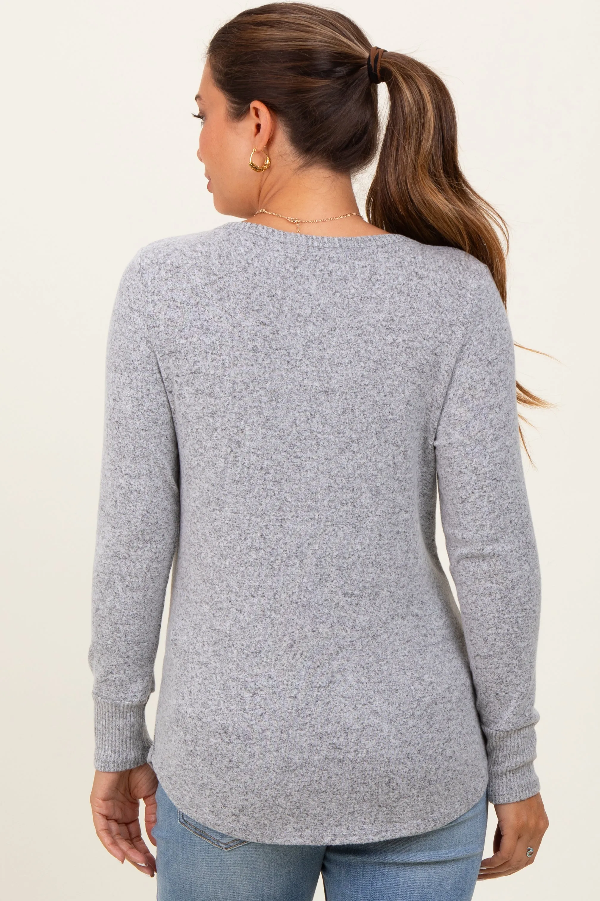 Heather Grey Brushed Knit Relaxed V-Neck Long Sleeve Maternity Top sold by Pinkblush product image thumbnail 3