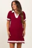 Burgundy Knit Contrast Trim Collared Maternity Mini Dress sold by Pinkblush