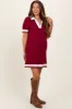 Burgundy Knit Contrast Trim Collared Maternity Mini Dress sold by Pinkblush
