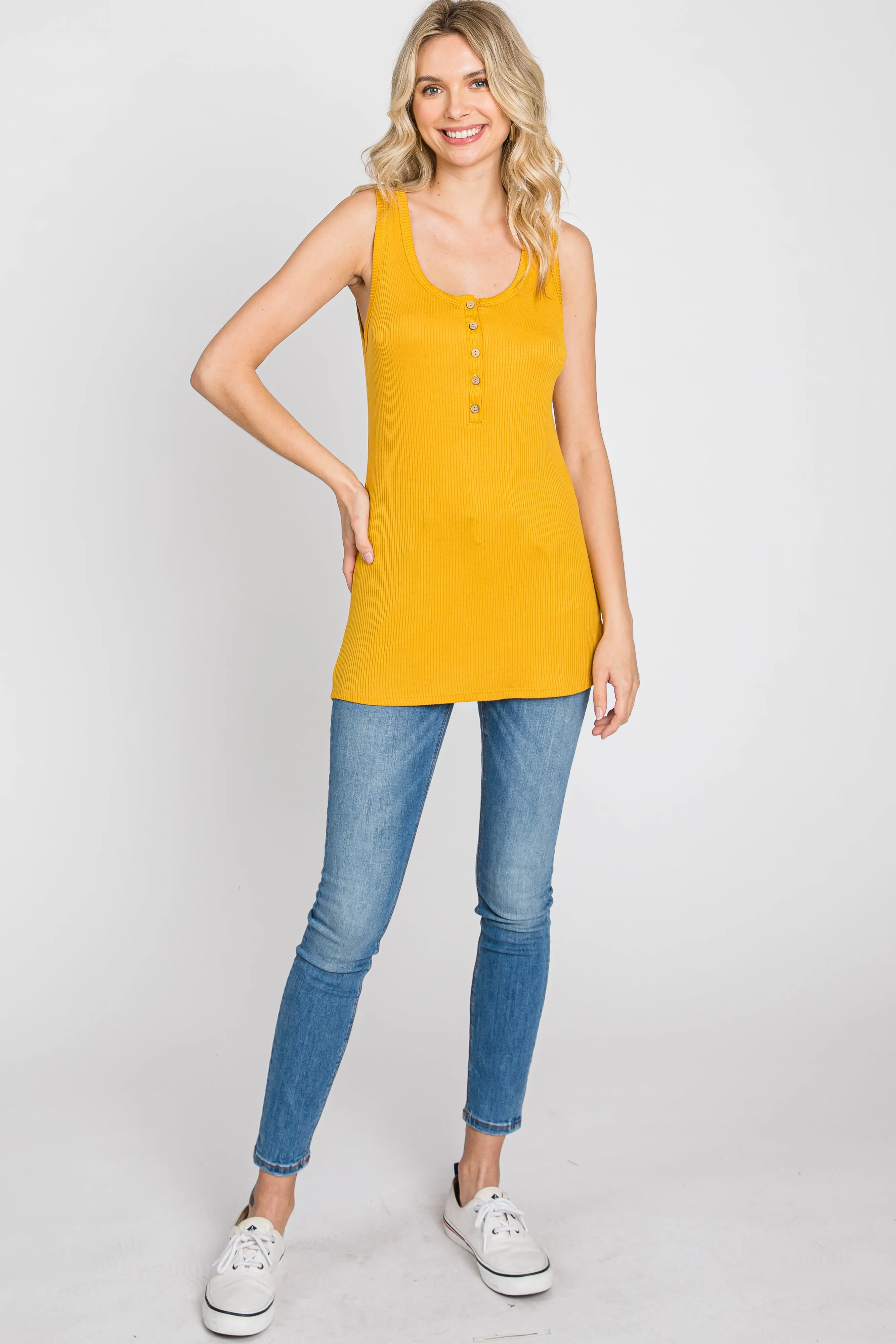 Yellow Ribbed Button Up Tank Top sold by Pinkblush product image thumbnail 2