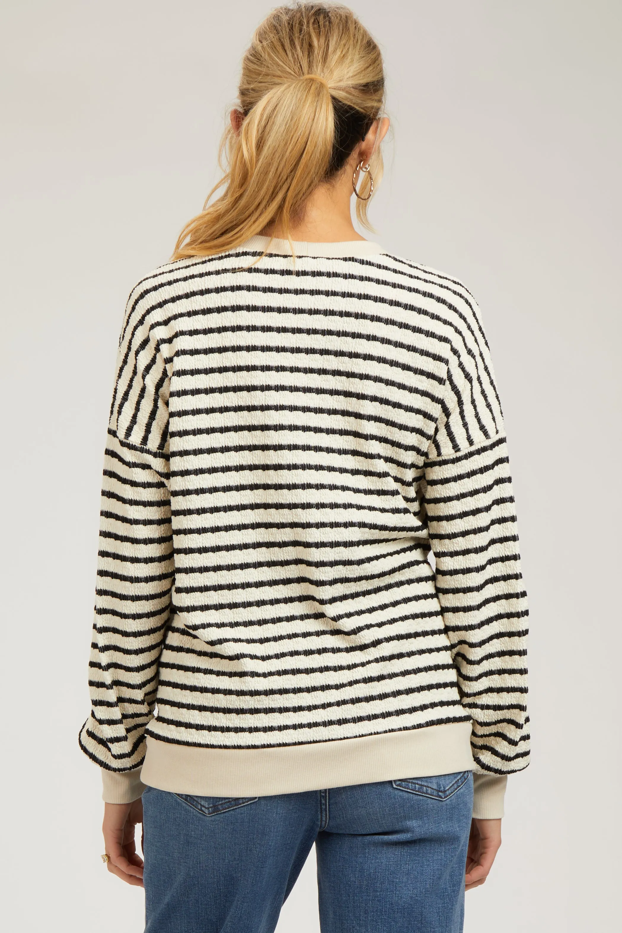 Cream Striped Textured Long Sleeve Maternity Top sold by Pinkblush product image thumbnail 3