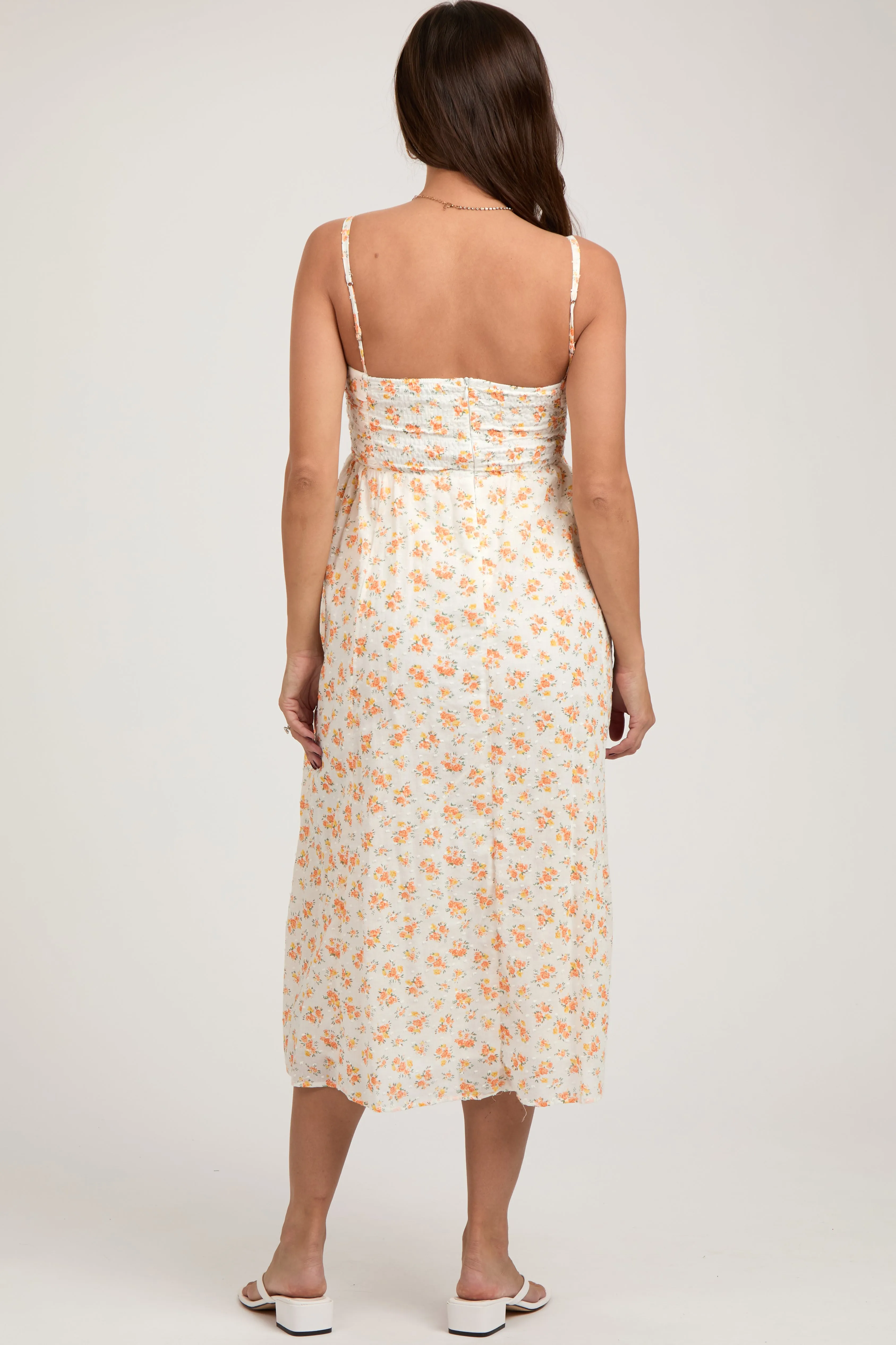 Orange Floral Textured Dot Square Neck Maternity Midi Dress sold by Pinkblush product image thumbnail 4