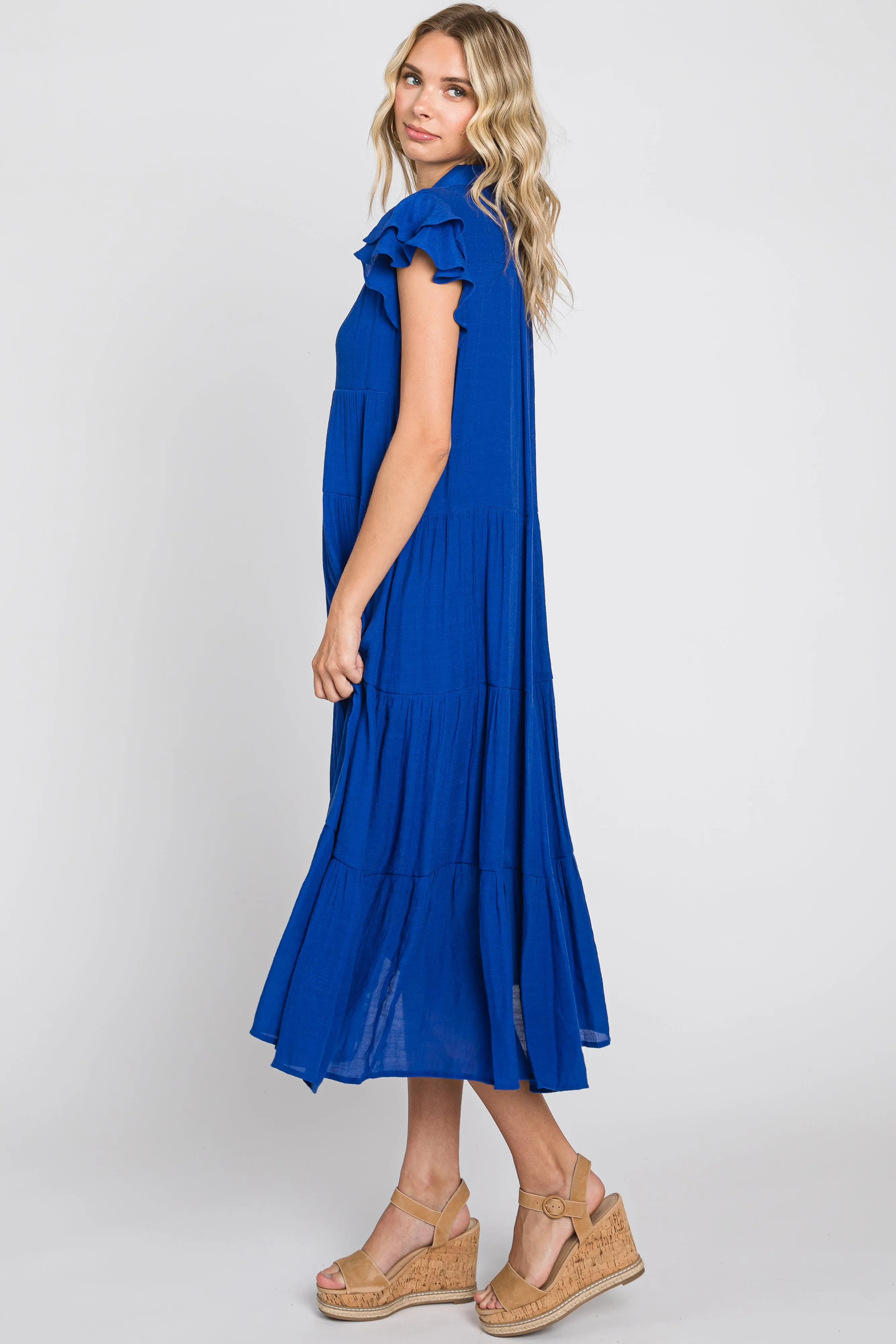 Royal Blue Flutter Sleeve Tiered Midi Dress sold by Pinkblush product image thumbnail 2