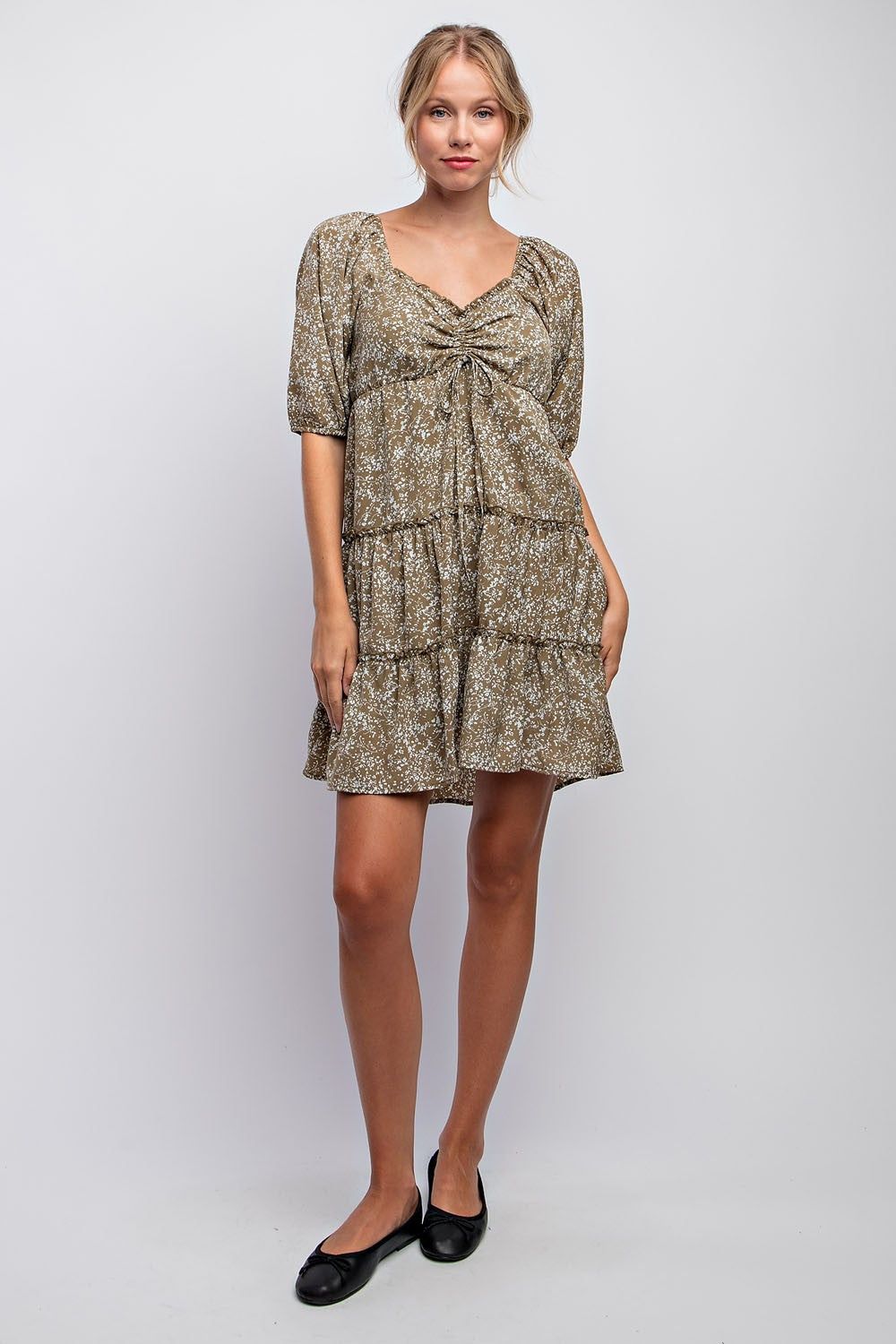 Olive Floral Vine Silhouette Print Mini Dress sold by Pinkblush product image thumbnail 3