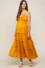 Yellow Gold Smocked Ruffle Tiered Maternity Maxi Dress sold by Pinkblush