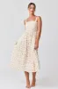 Orange Floral Textured Dot Square Neck Maternity Midi Dress sold by Pinkblush