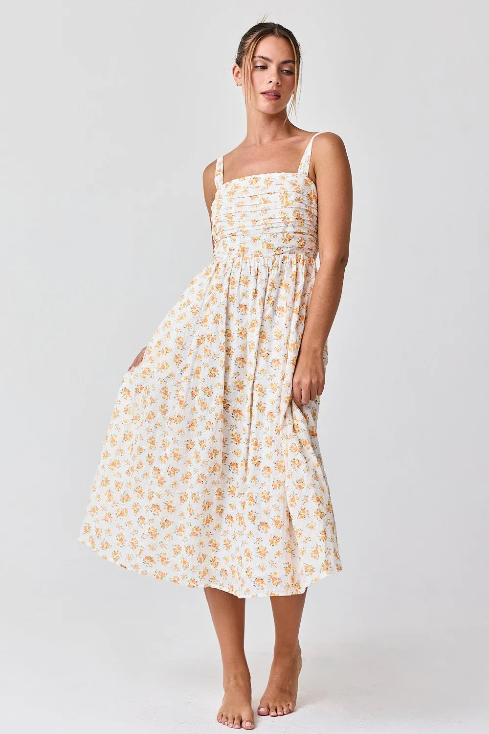 Orange Floral Textured Dot Square Neck Maternity Midi Dress sold by Pinkblush product image thumbnail 5