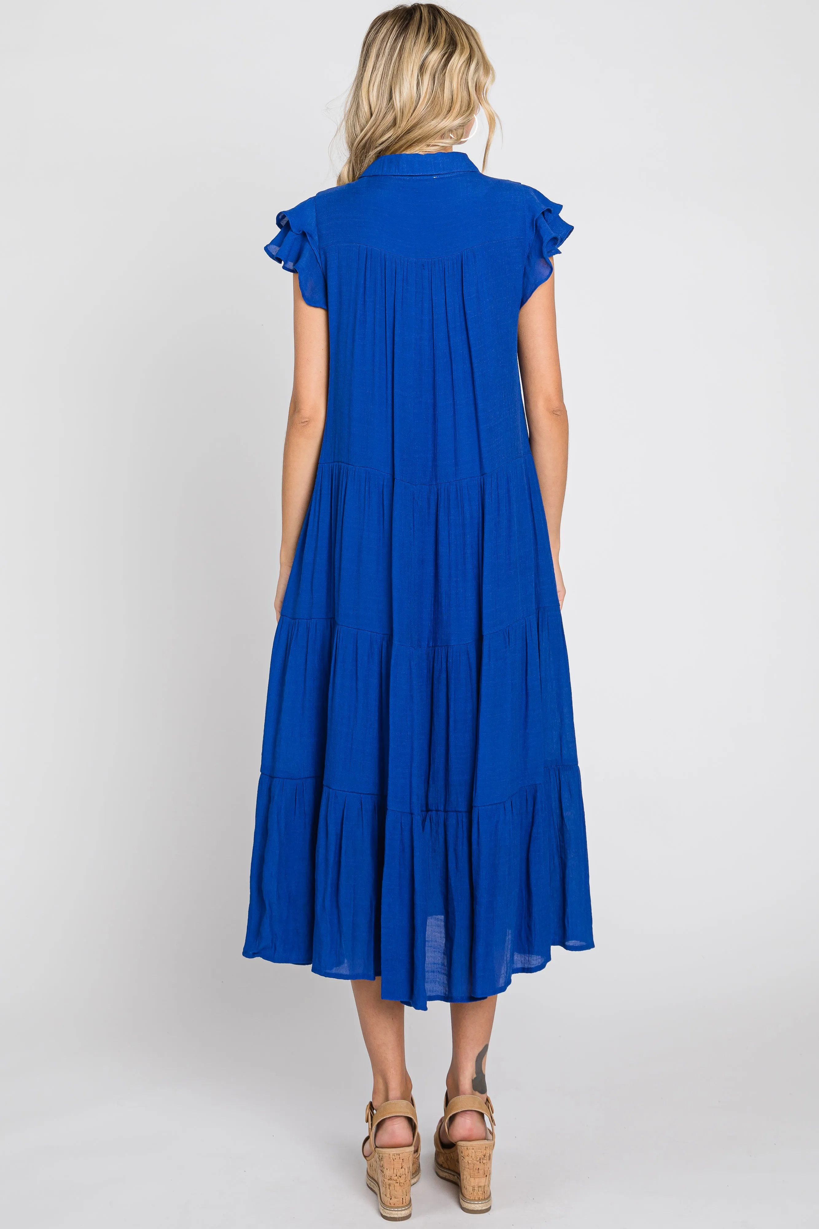 Royal Blue Flutter Sleeve Tiered Midi Dress sold by Pinkblush product image thumbnail 3