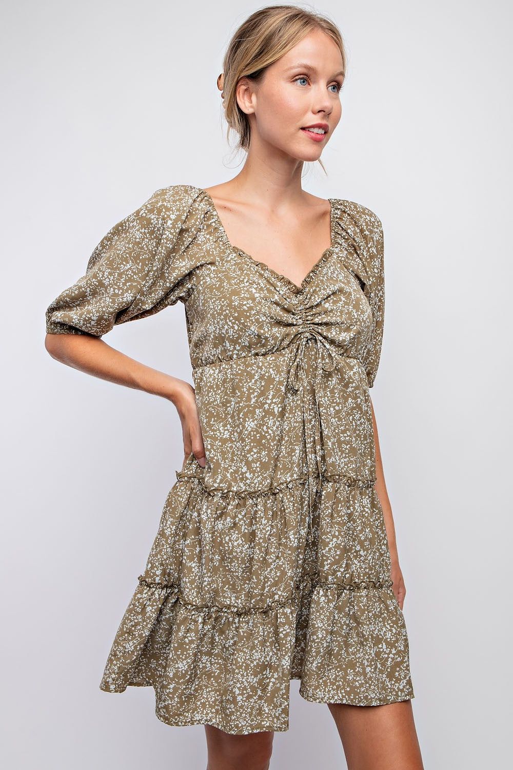 Olive Floral Vine Silhouette Print Mini Dress sold by Pinkblush