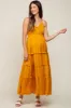 Yellow Gold Smocked Ruffle Tiered Maternity Maxi Dress sold by Pinkblush