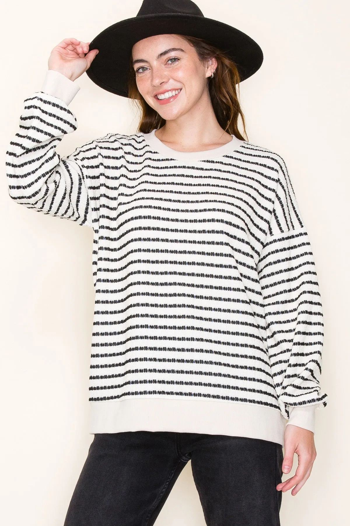 Cream Striped Textured Long Sleeve Maternity Top sold by Pinkblush product image thumbnail 5