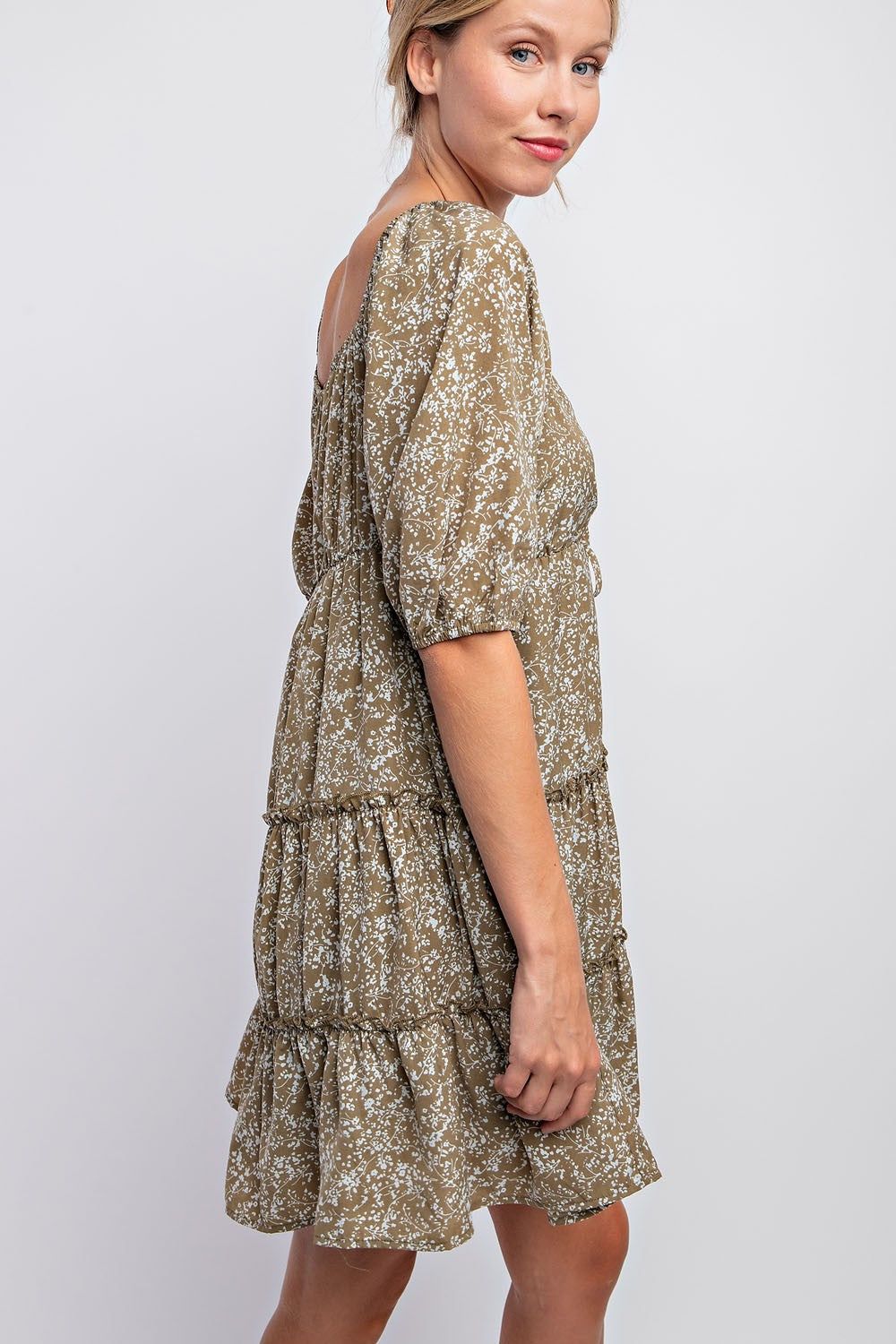 Olive Floral Vine Silhouette Print Mini Dress sold by Pinkblush product image thumbnail 2