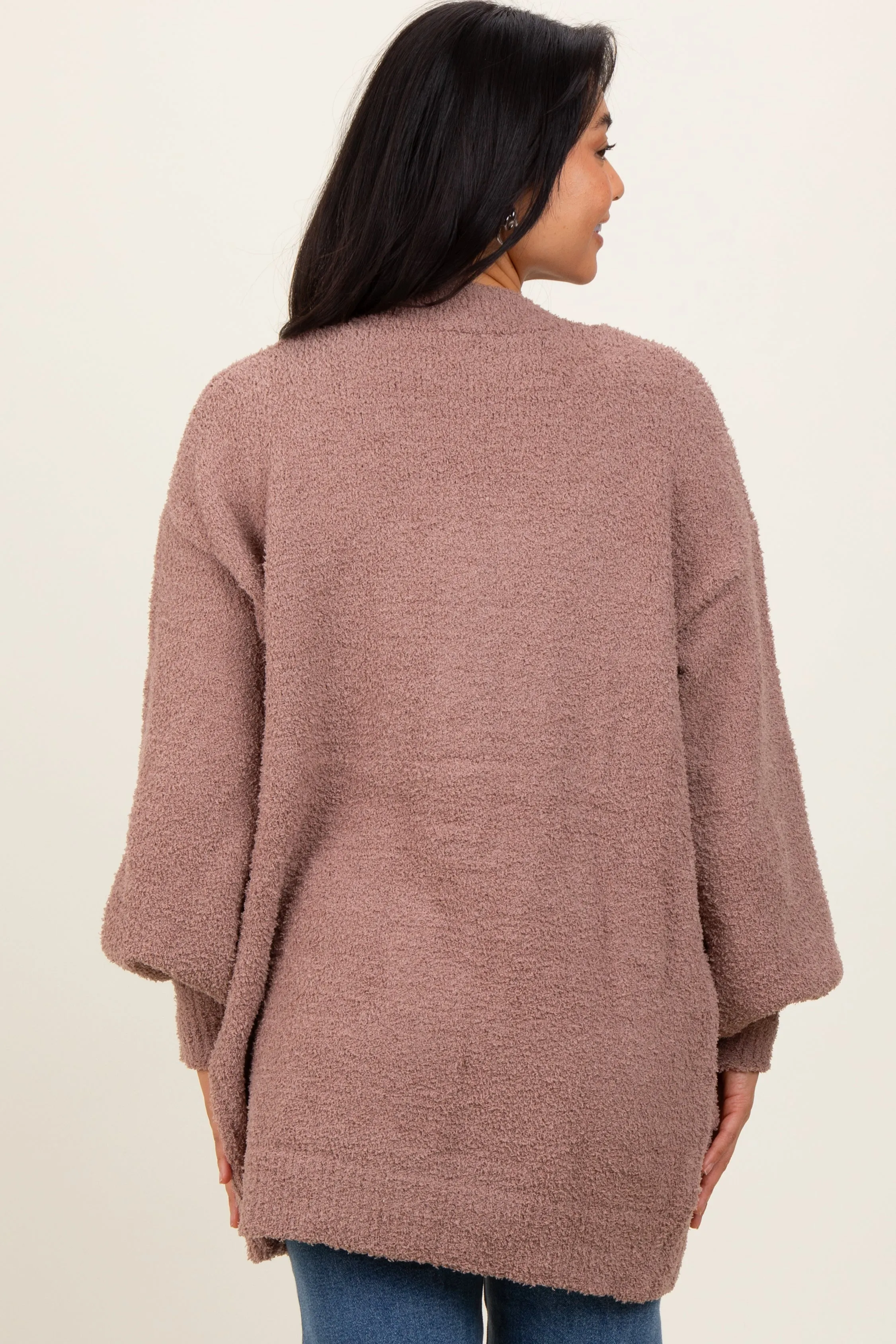 Taupe Fuzzy Knit Oversized Button Up Cardigan sold by Pinkblush product image thumbnail 4