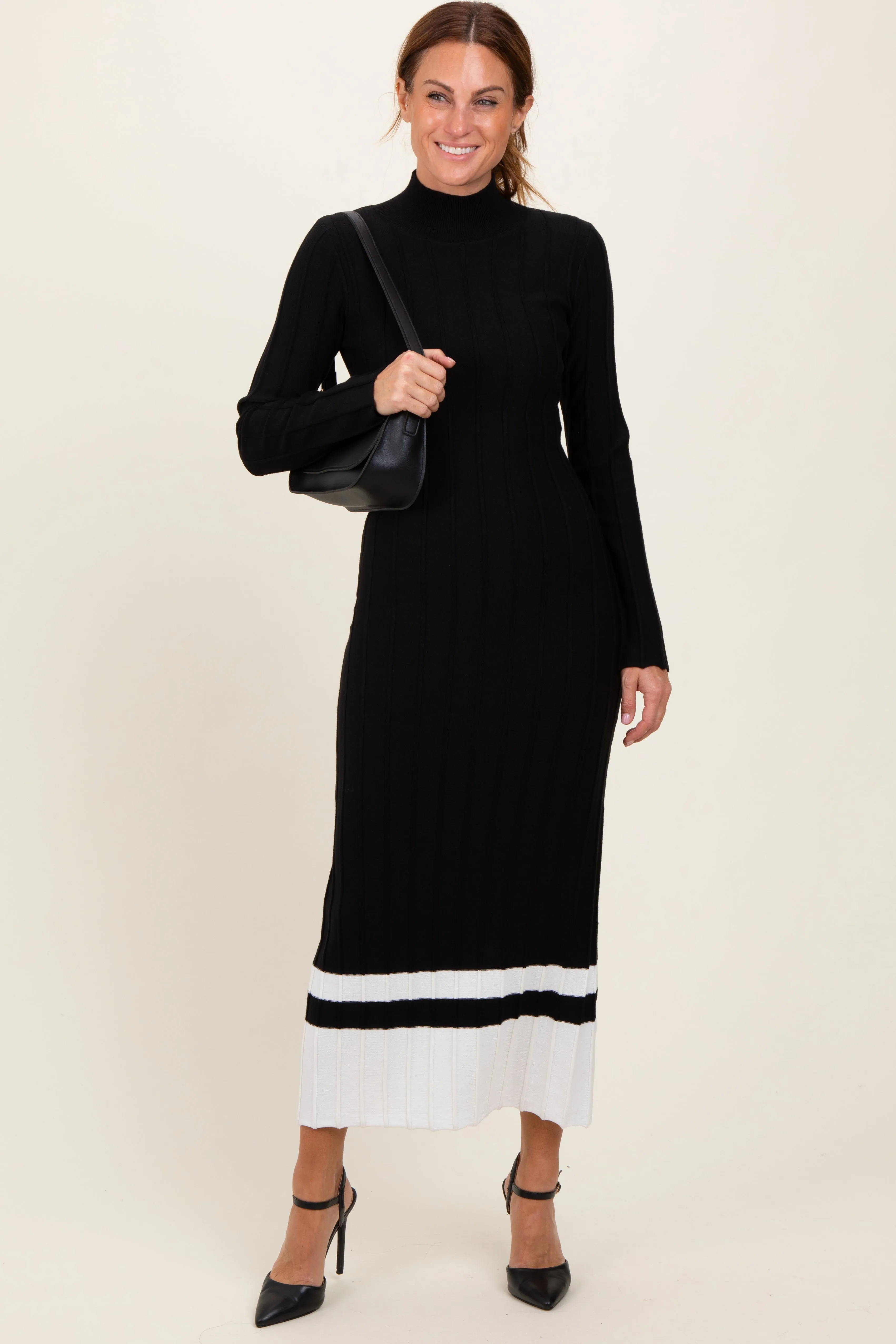 Black Colorblock Hem Mock Neck Sweater Dress sold by Pinkblush