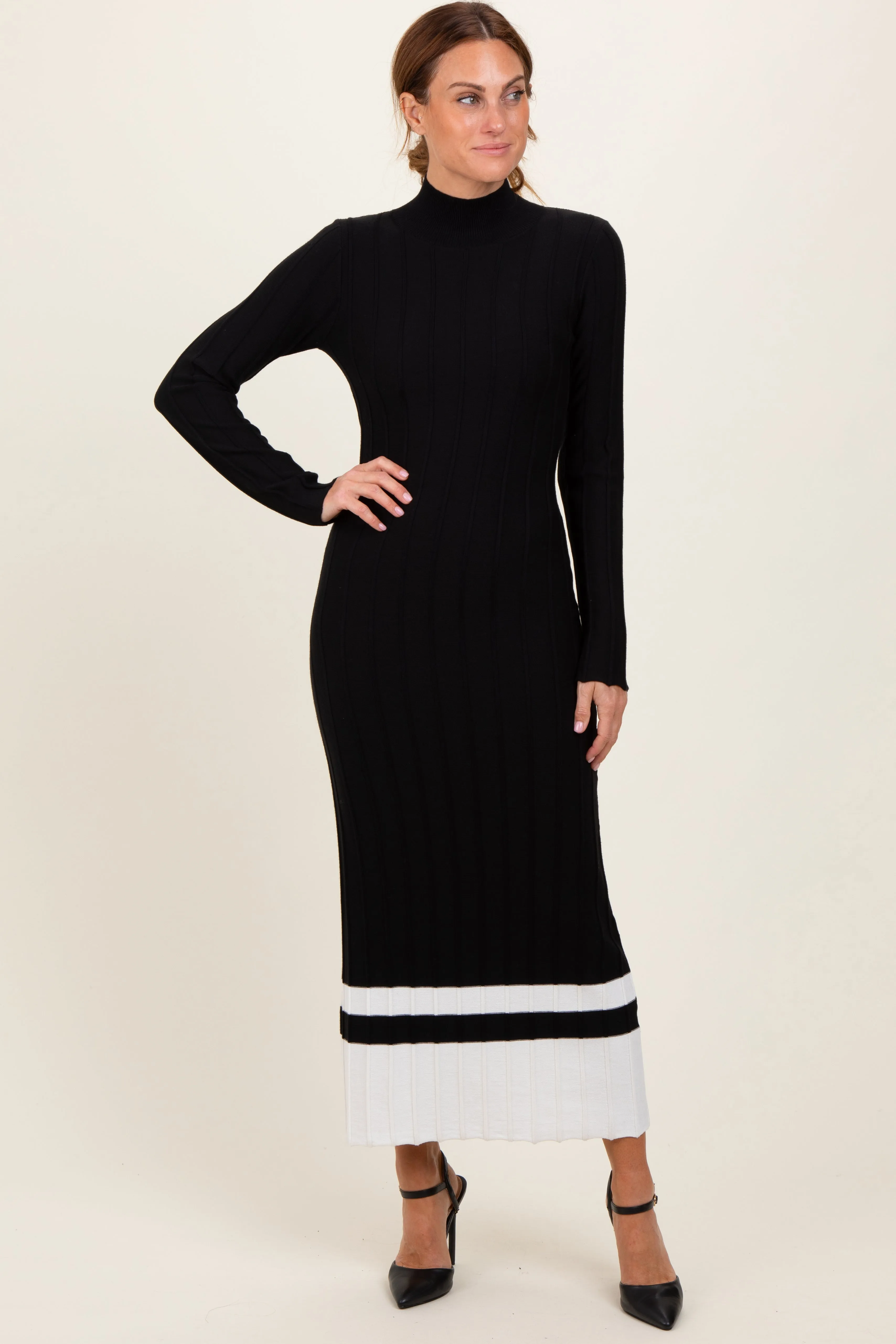 Black Colorblock Hem Mock Neck Sweater Dress sold by Pinkblush product image thumbnail 2