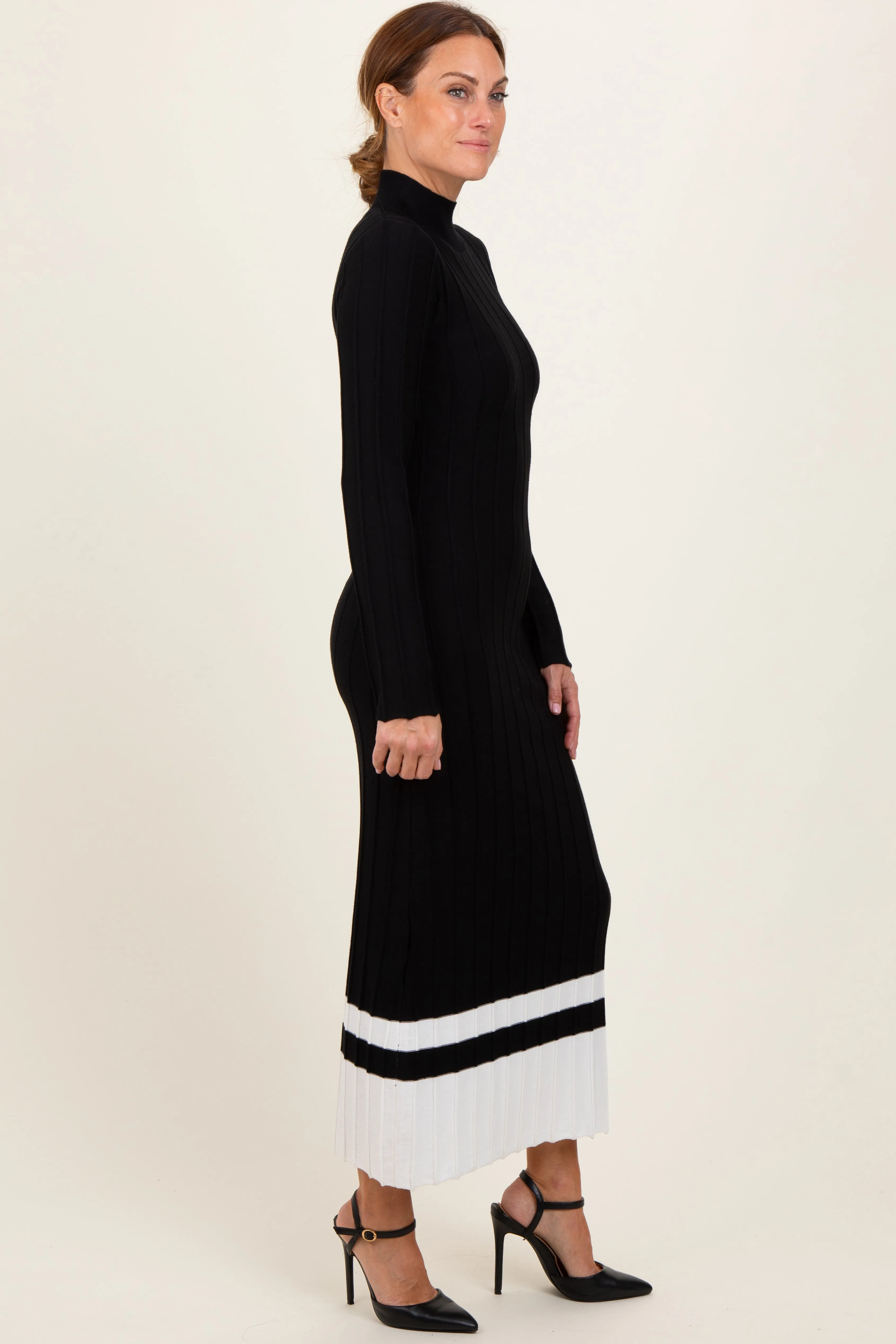 Black Colorblock Hem Mock Neck Sweater Dress sold by Pinkblush product image thumbnail 3