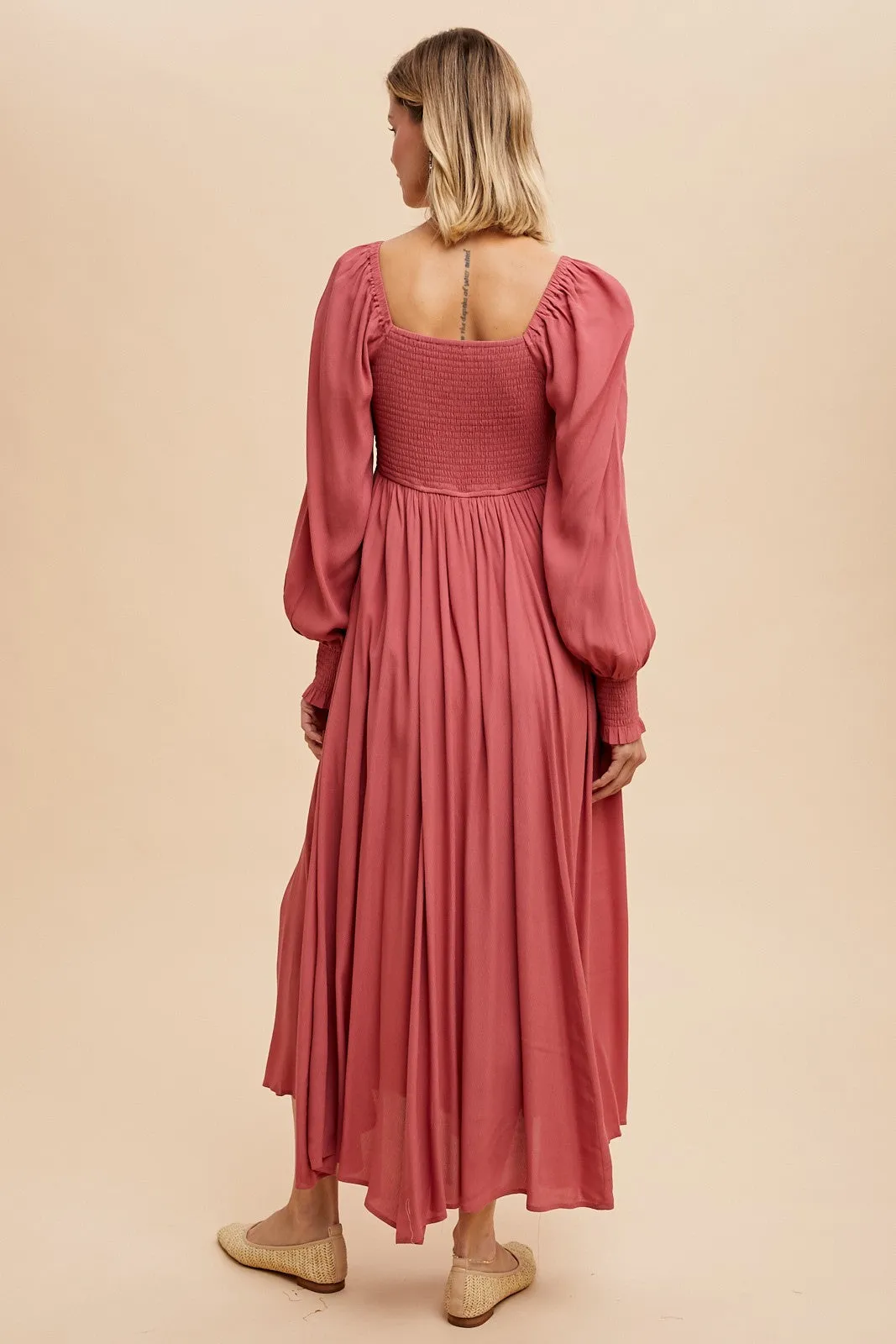 Desert Rose Ruched Bodice Square Neck Maxi Dress sold by Pinkblush product image thumbnail 4