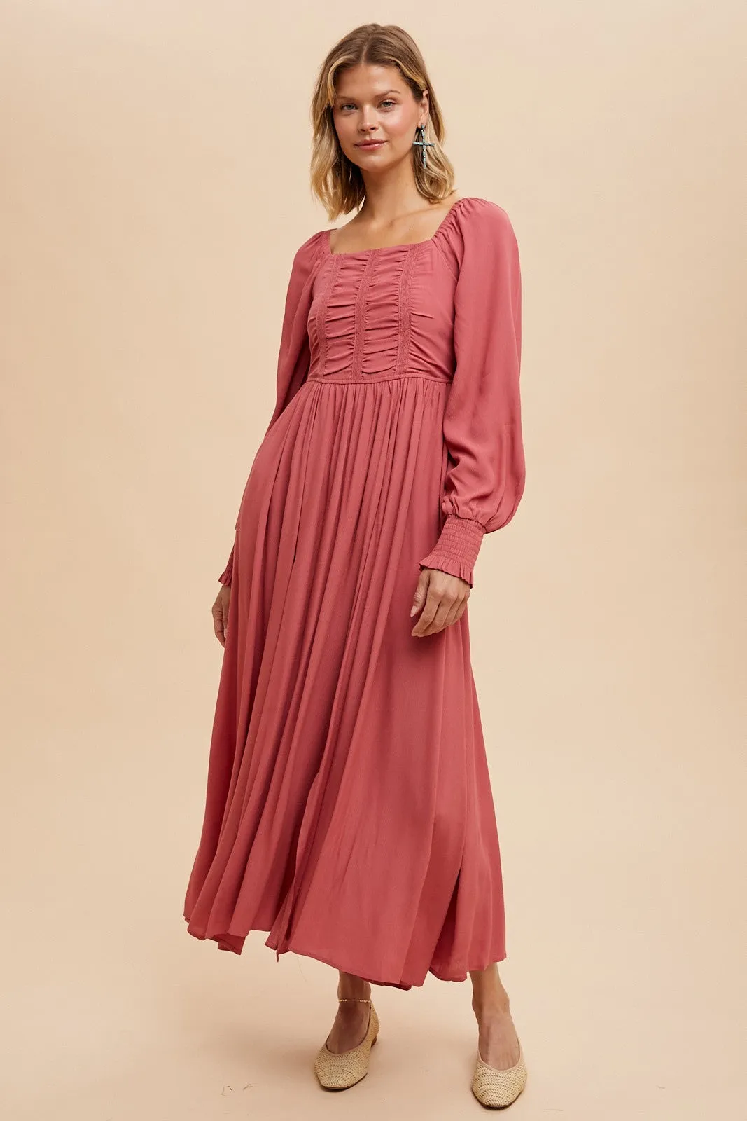 Desert Rose Ruched Bodice Square Neck Maxi Dress sold by Pinkblush product image thumbnail 2