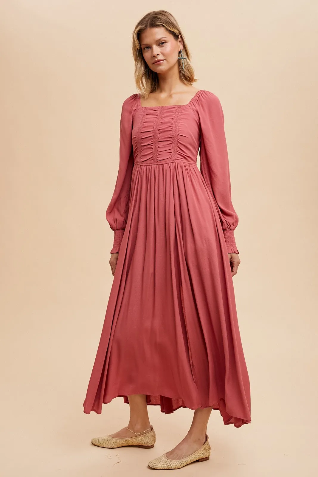 Desert Rose Ruched Bodice Square Neck Maxi Dress sold by Pinkblush product image thumbnail 3