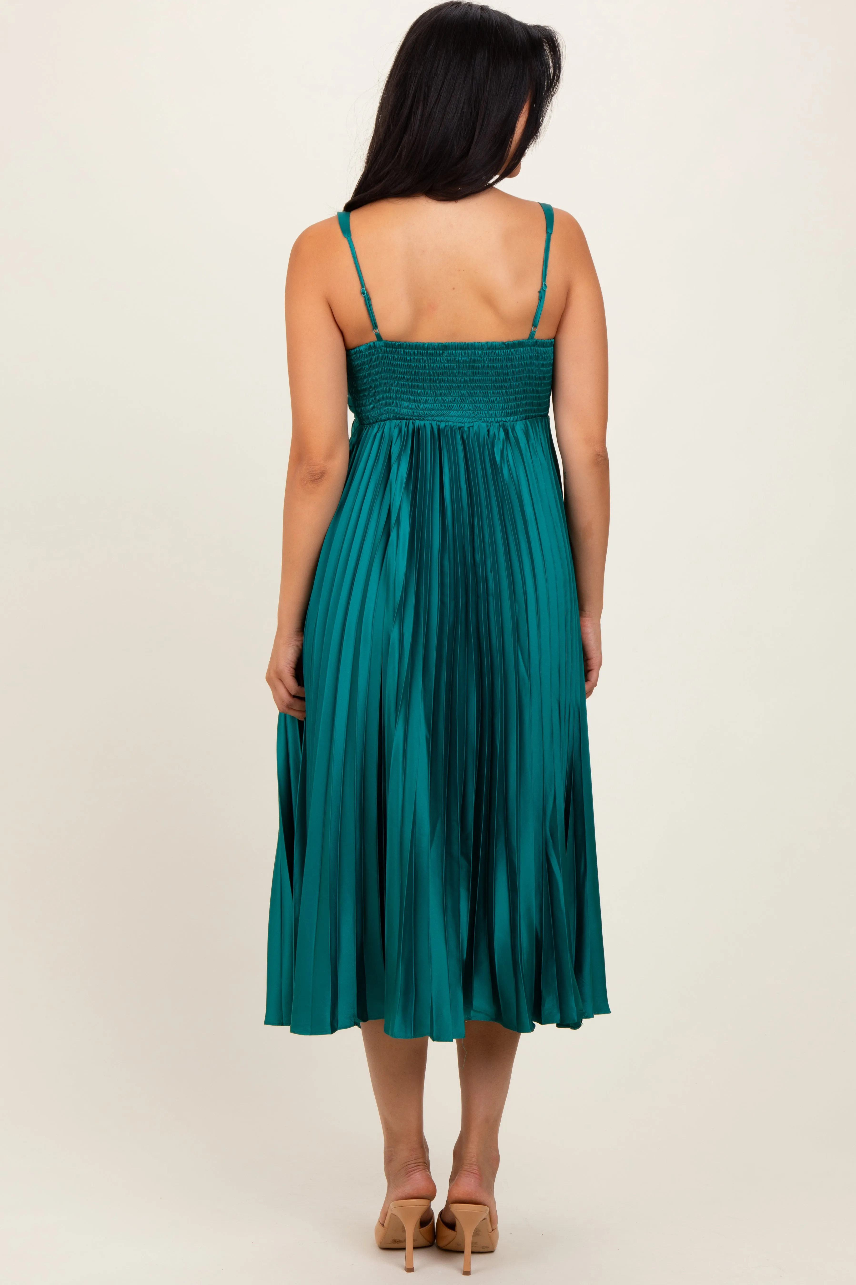 Teal Satin Pleated Sweetheart Midi Dress sold by Pinkblush product image thumbnail 3