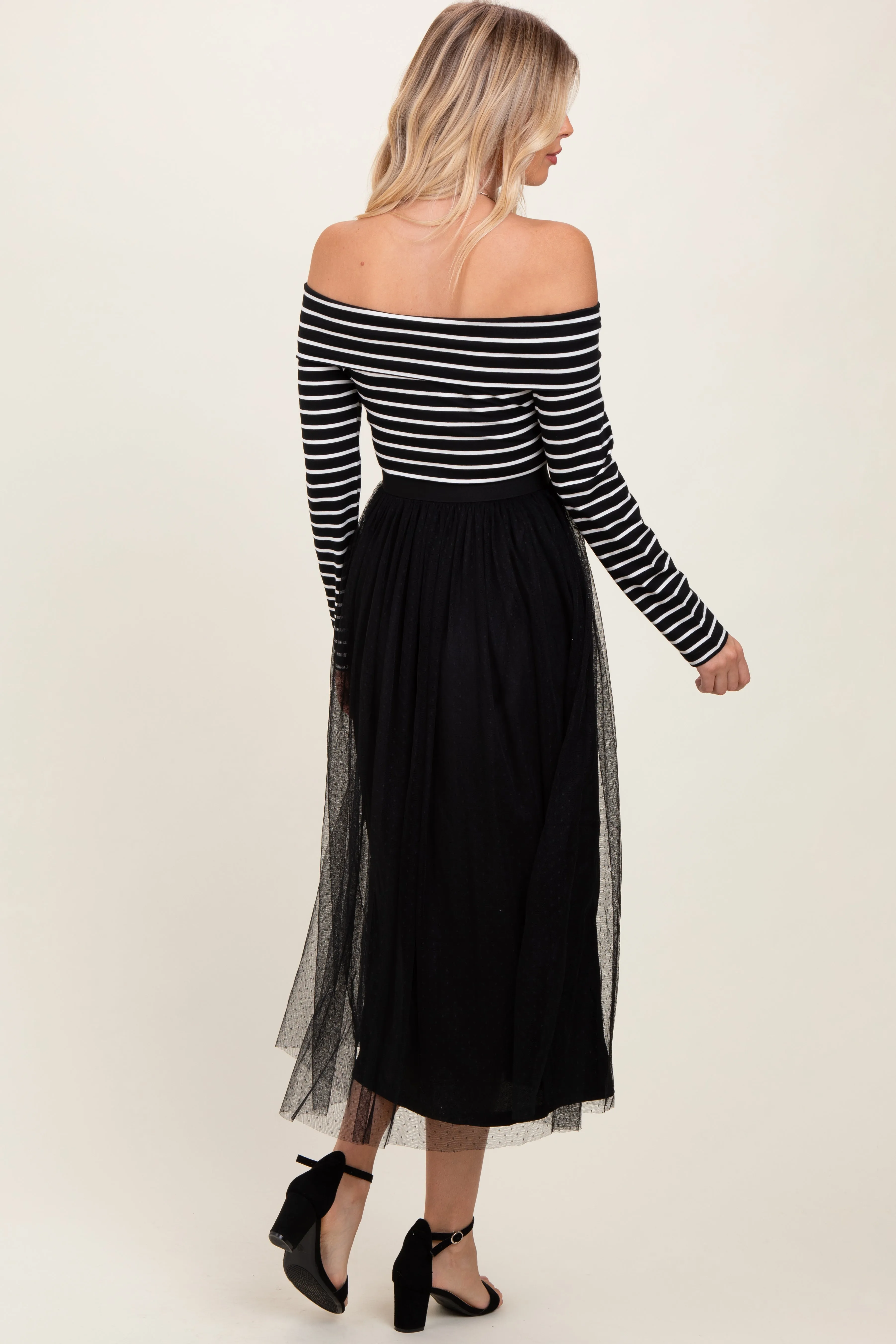 Black Striped Off Should Contrast Knit Mesh Maxi Dress sold by Pinkblush product image thumbnail 3