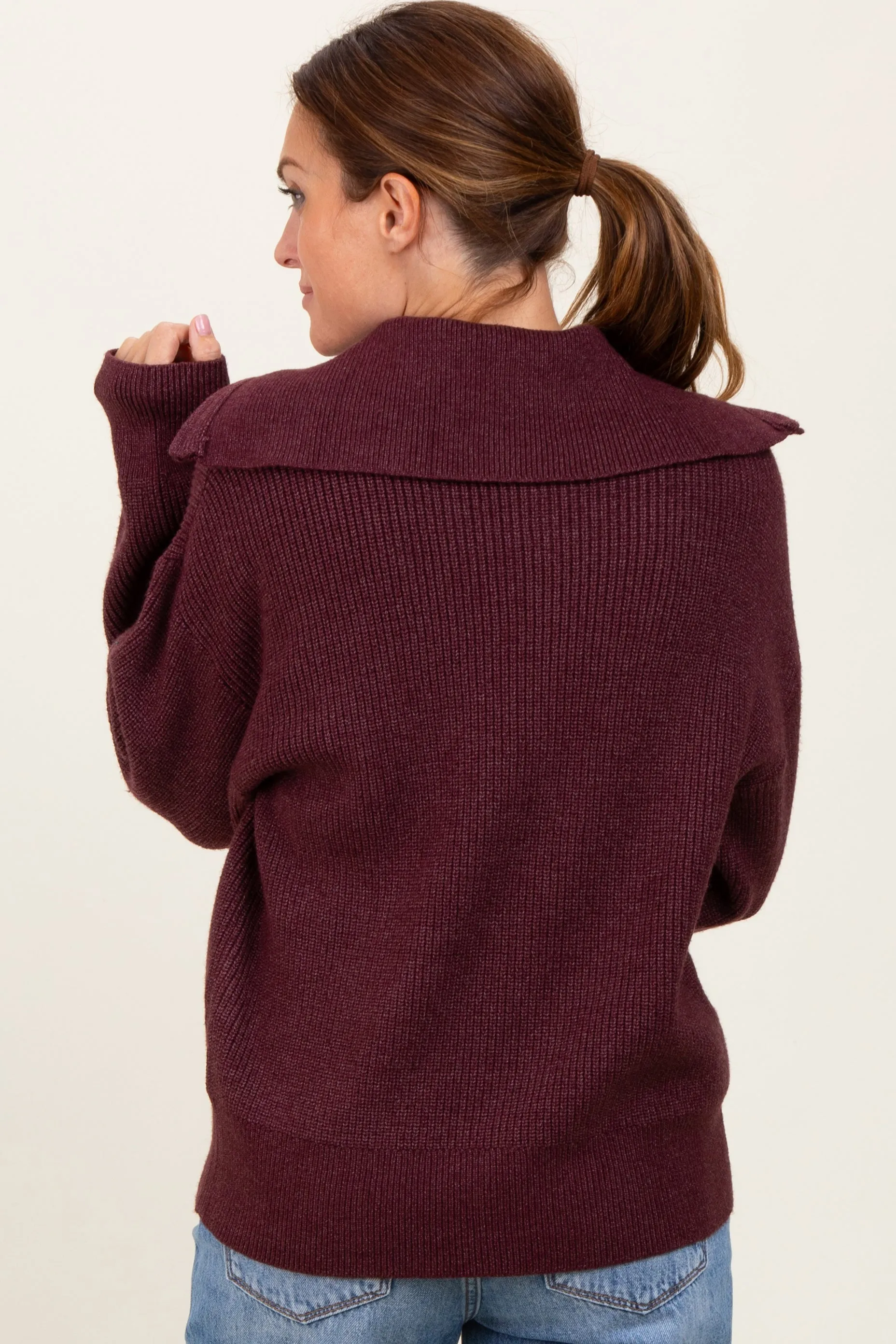 Burgundy Half Zip Chunky Knit Pullover Sweater sold by Pinkblush product image thumbnail 3