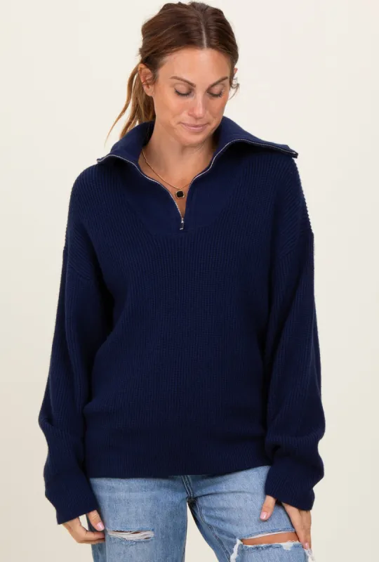 Navy Half Zip Chunky Knit Pullover Sweater sold by Pinkblush