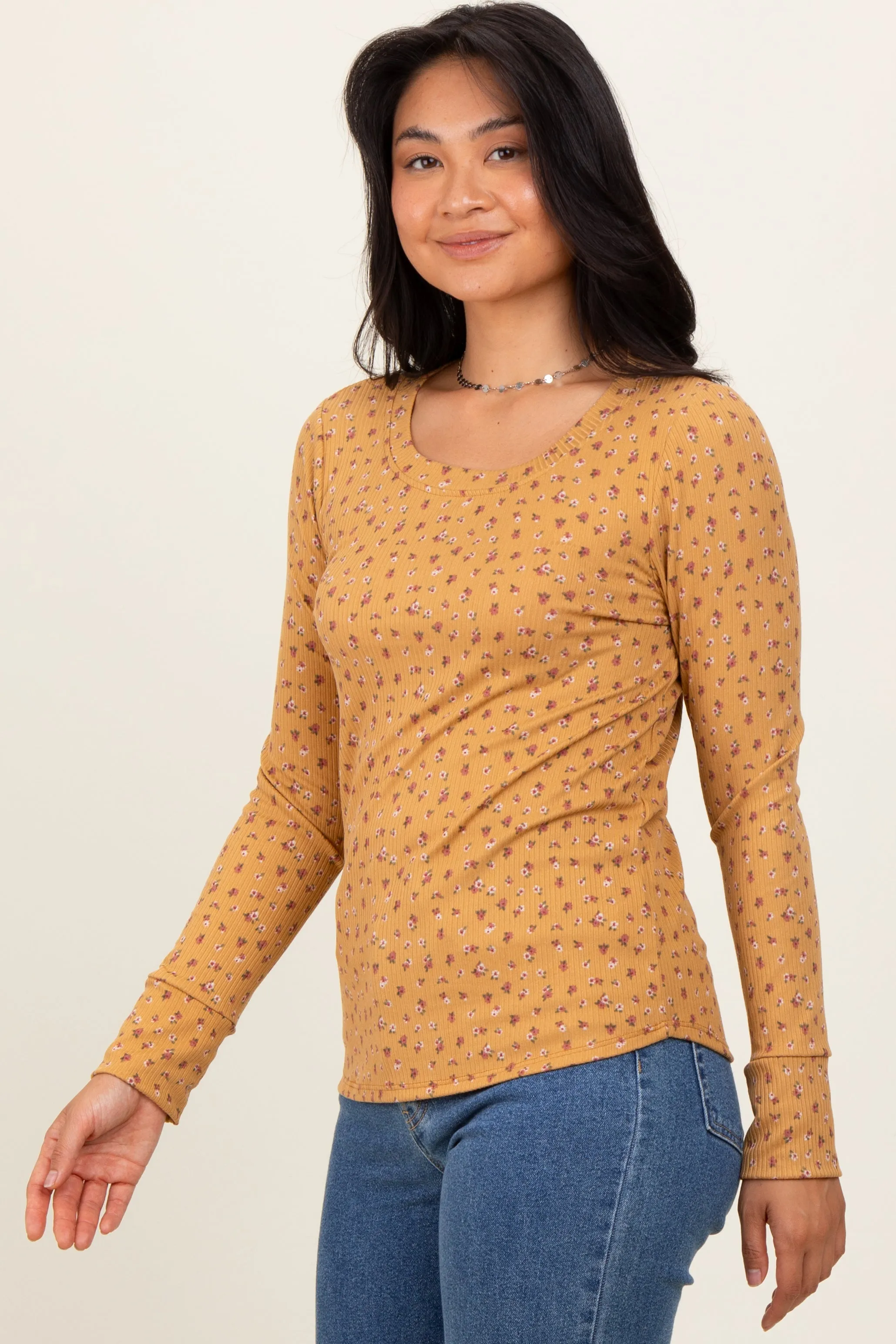 Yellow Floral Ribbed Long Sleeve Top sold by Pinkblush product image thumbnail 3