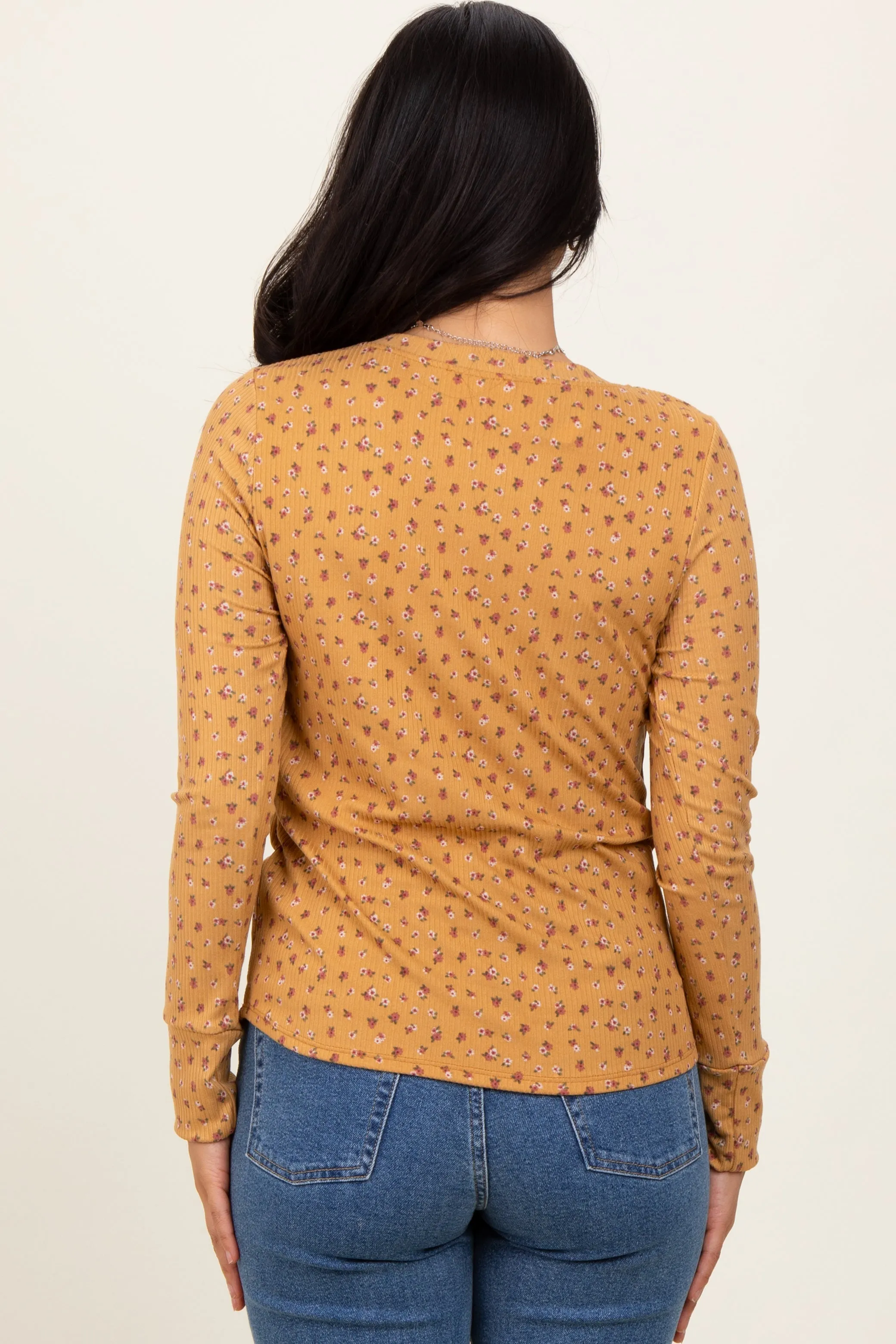 Yellow Floral Ribbed Long Sleeve Top sold by Pinkblush product image thumbnail 4